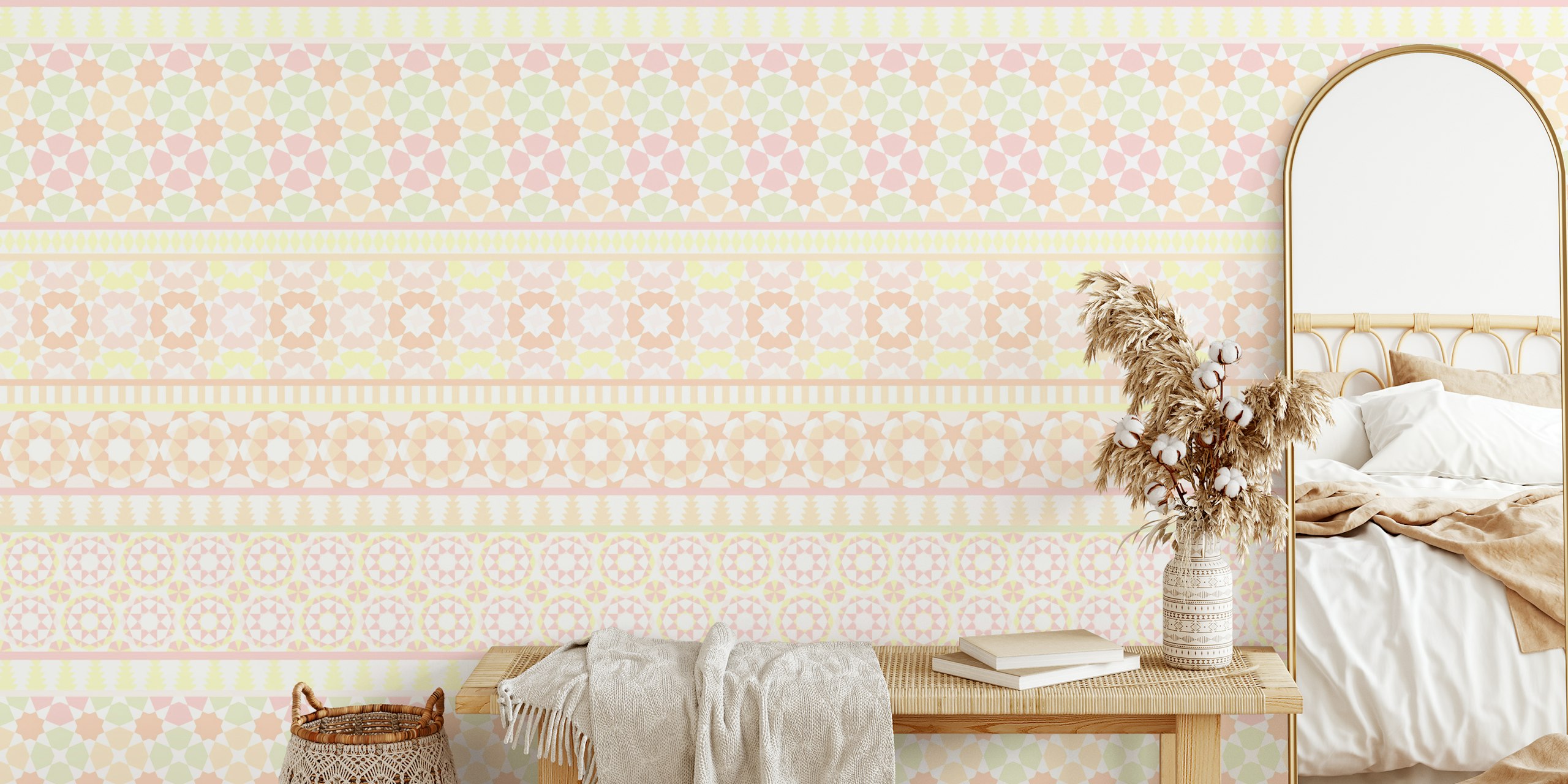 Pastel geometric pattern in rhubarb and custard colors wallpaper