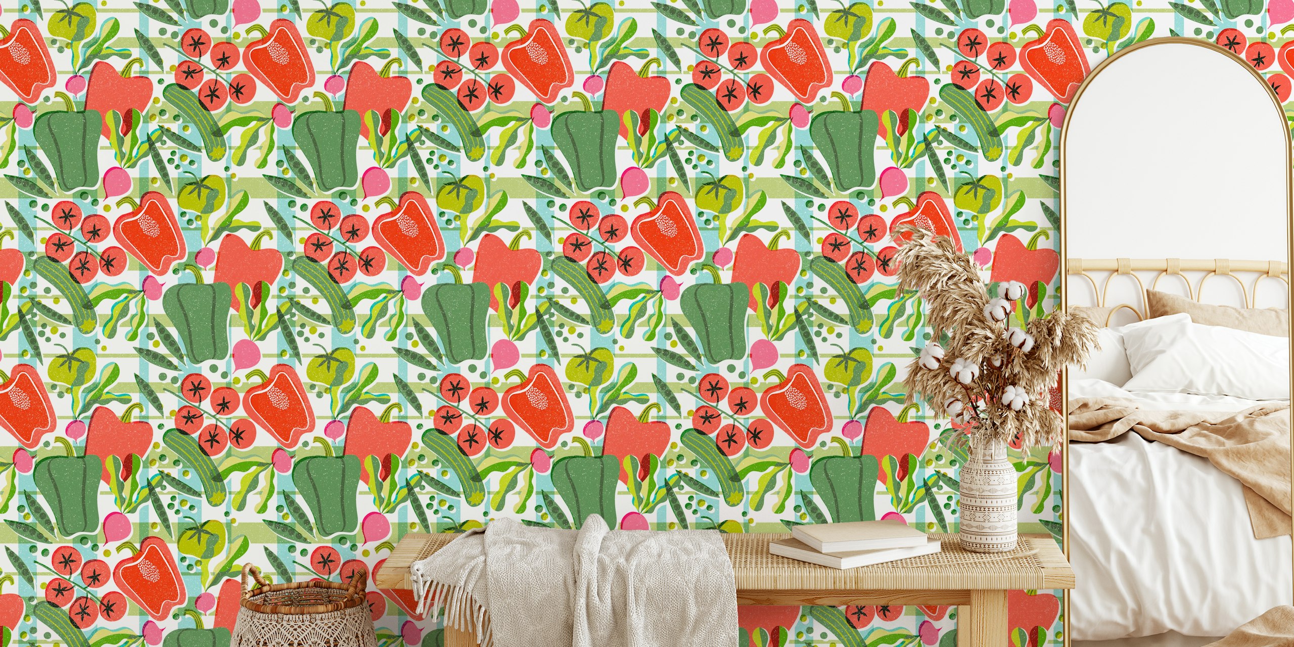 Papier peint screen print vegetables vibrant dans une pièce