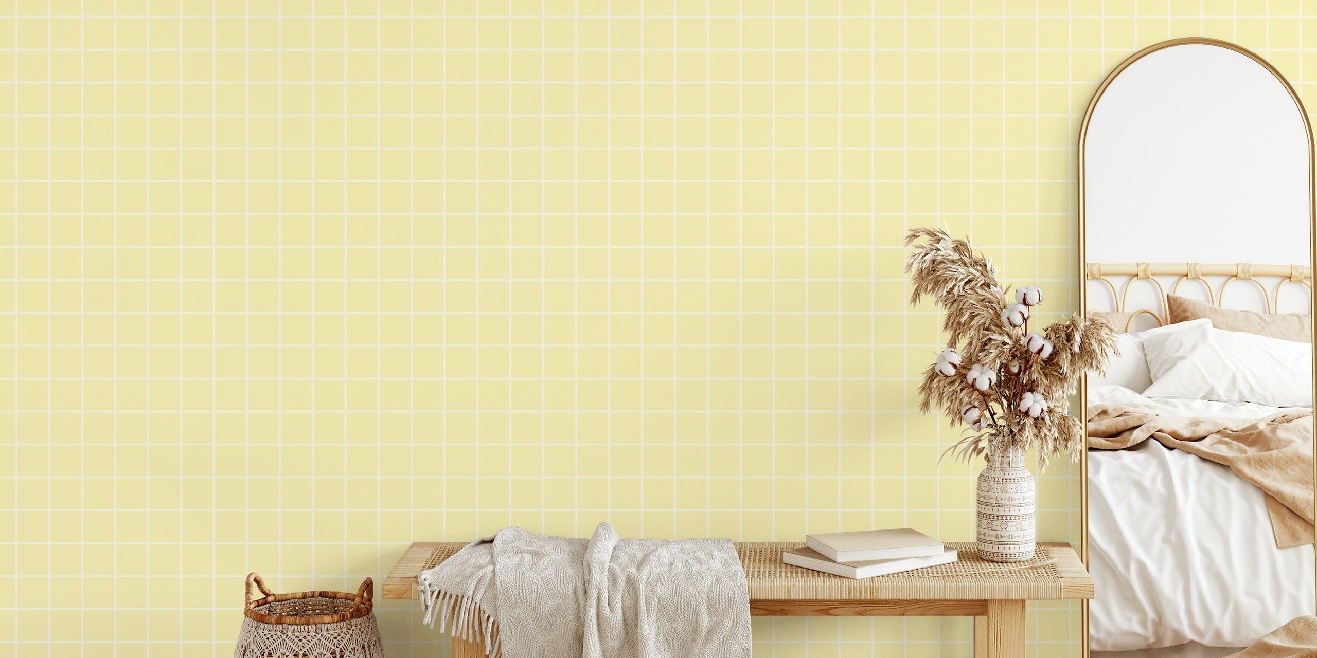 Tapeta Minimal Squares v světlém žlutém pokoji