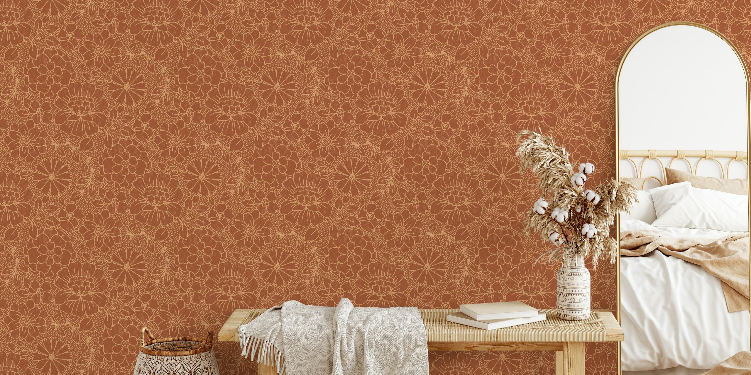 Boho Floral in Earthy Autumn Rust wzór tapety