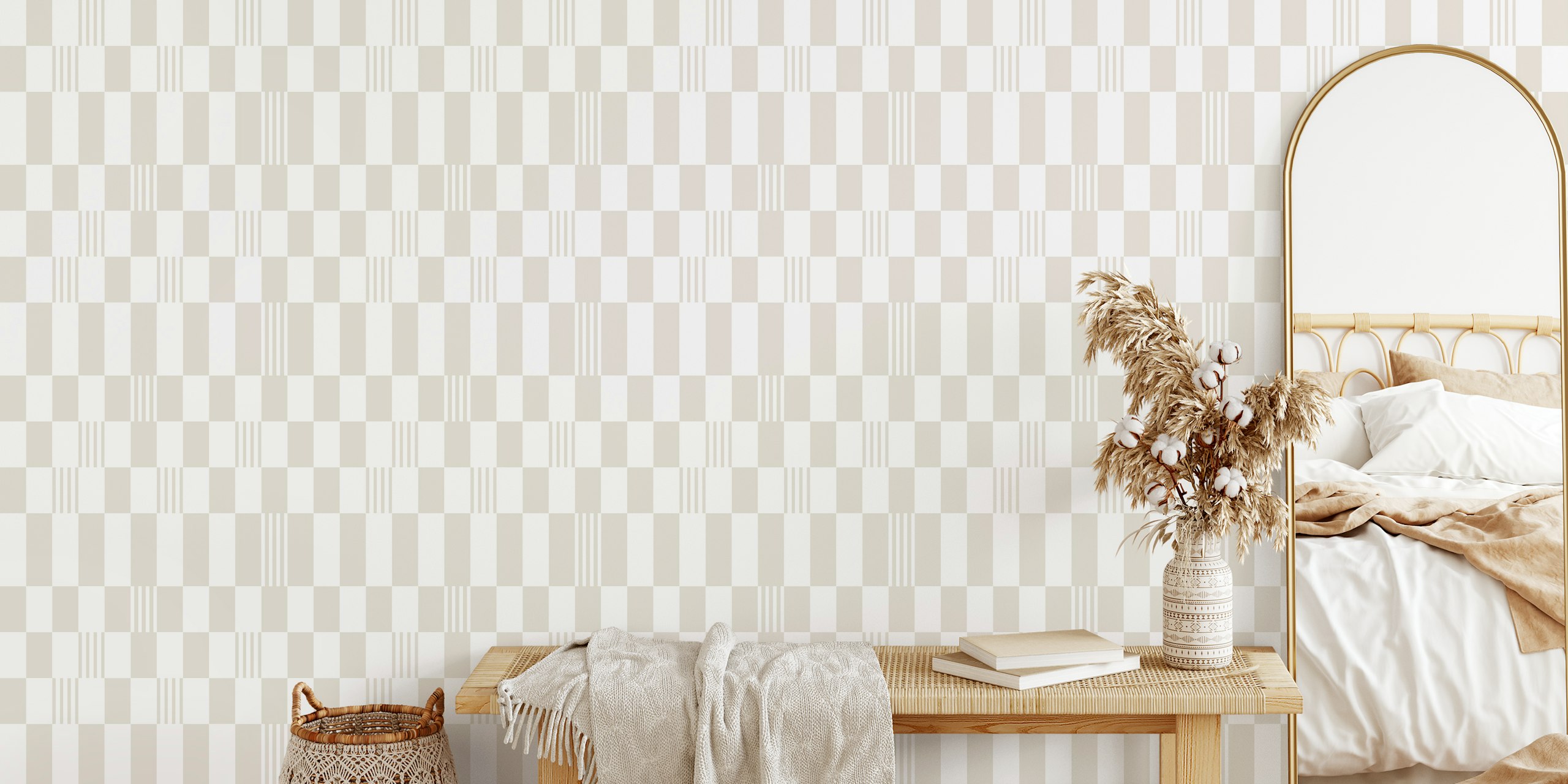 Papel pintado Neutral Grid Design en una habitación