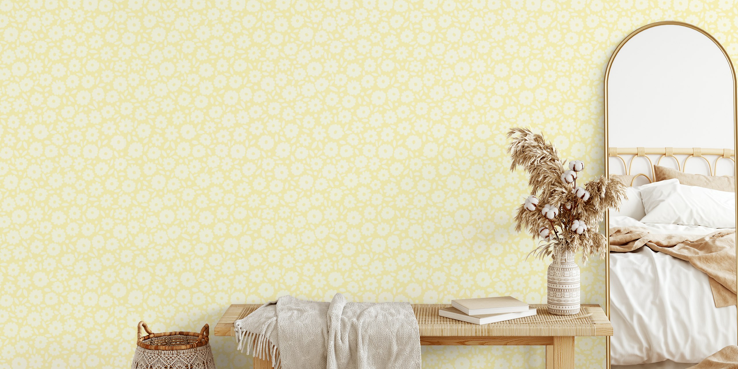 Ditsy Daisy wallpaper in a bright room setting.