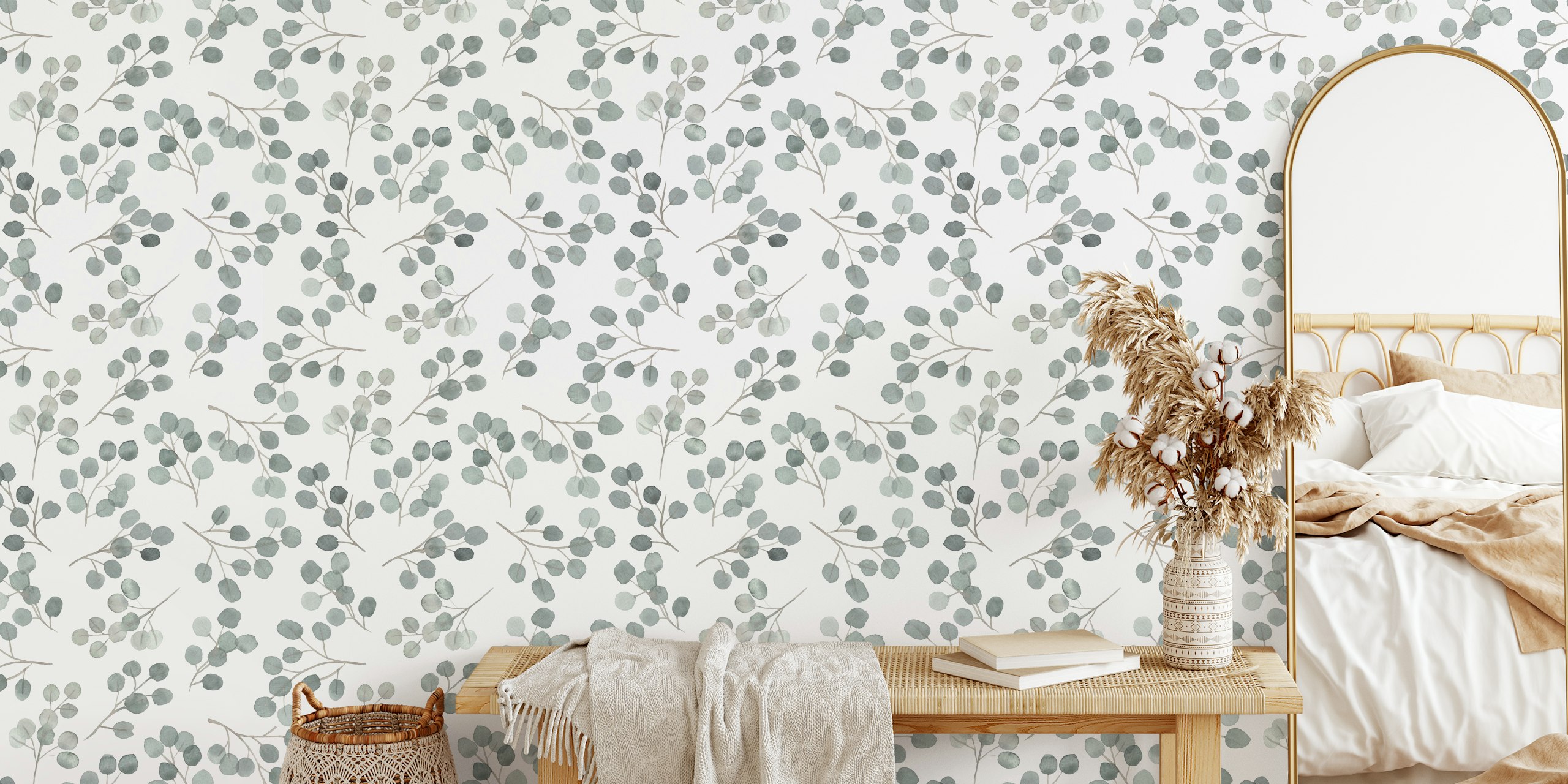 Eucalyptus wallpaper in a room setting