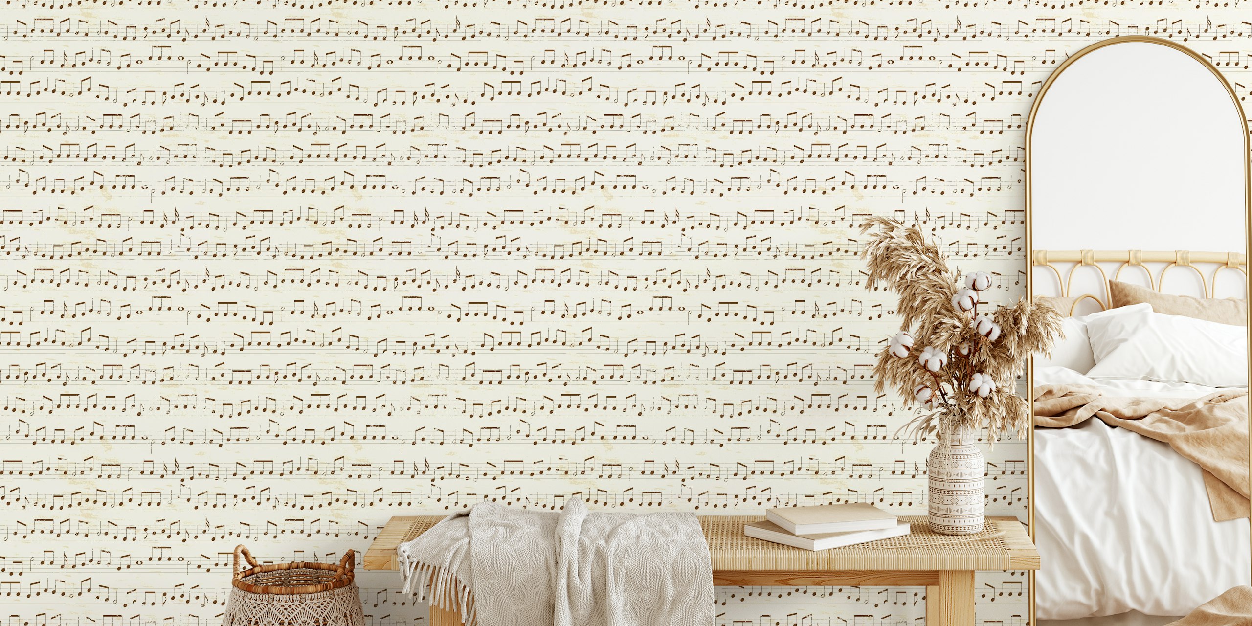 Musical notes on sheet music background wallpaper