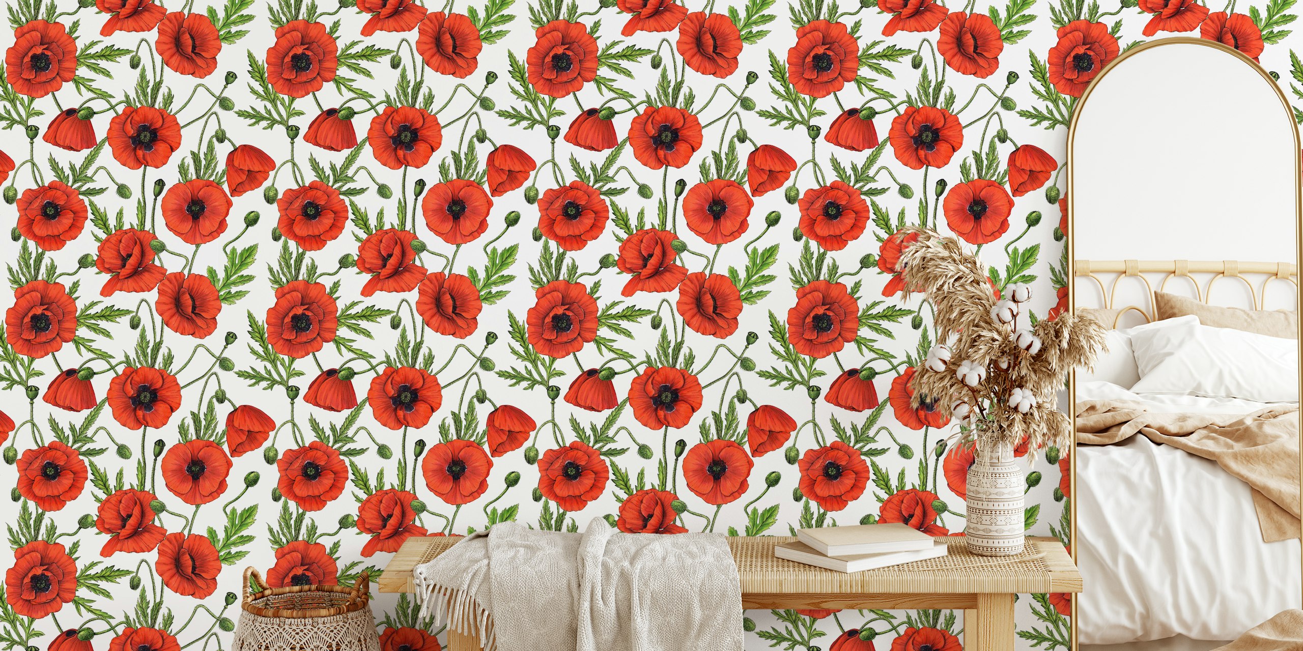 Papel pintado Poppies exhibido en una habitación