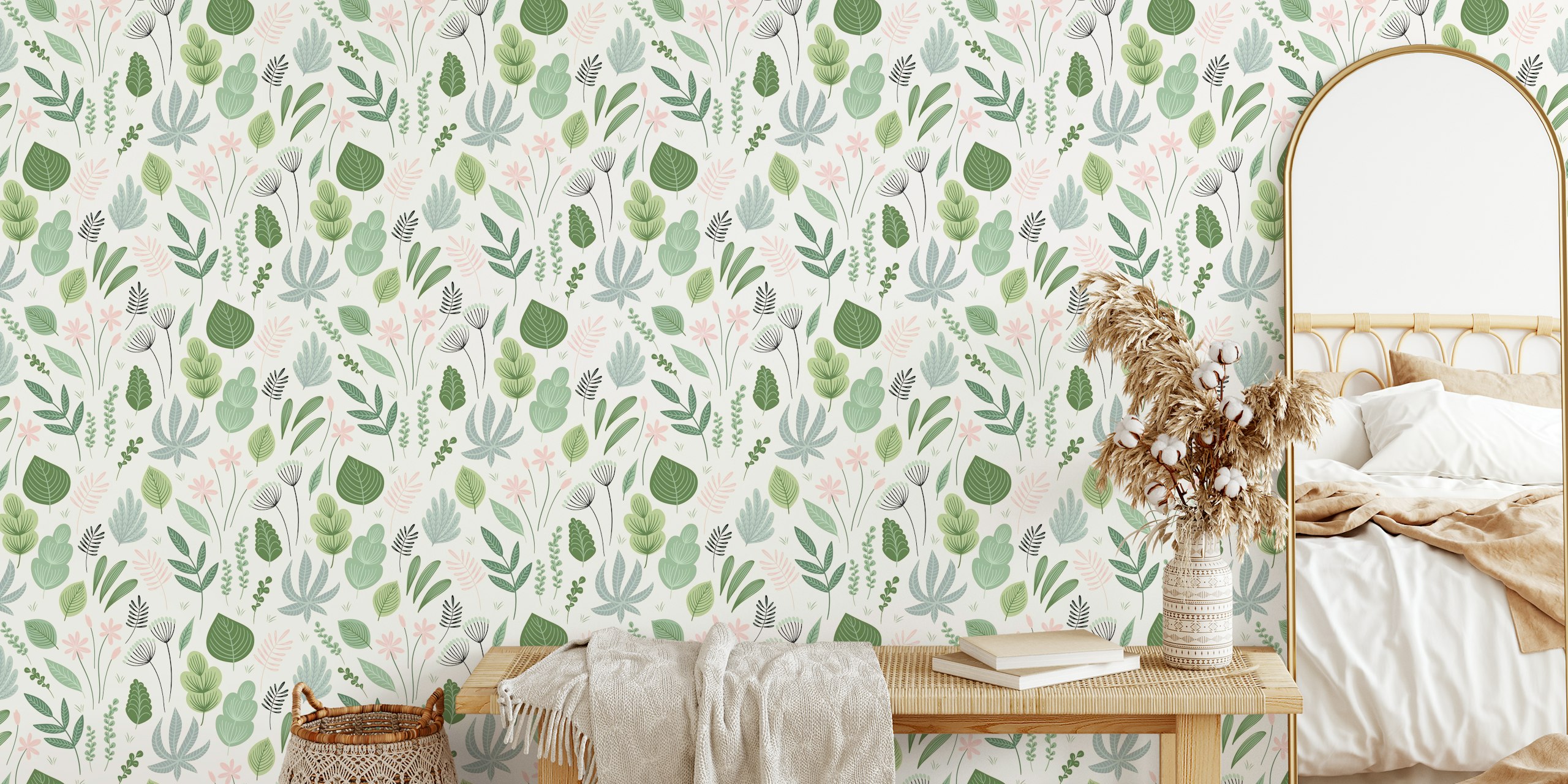 Modern retro flowers tapetti huoneessa