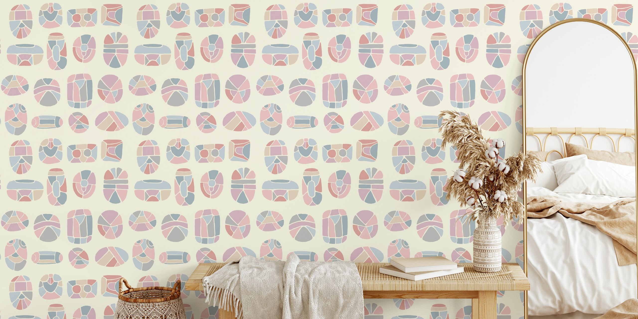 Pastel colored abstract shapes in various designs wallpaper