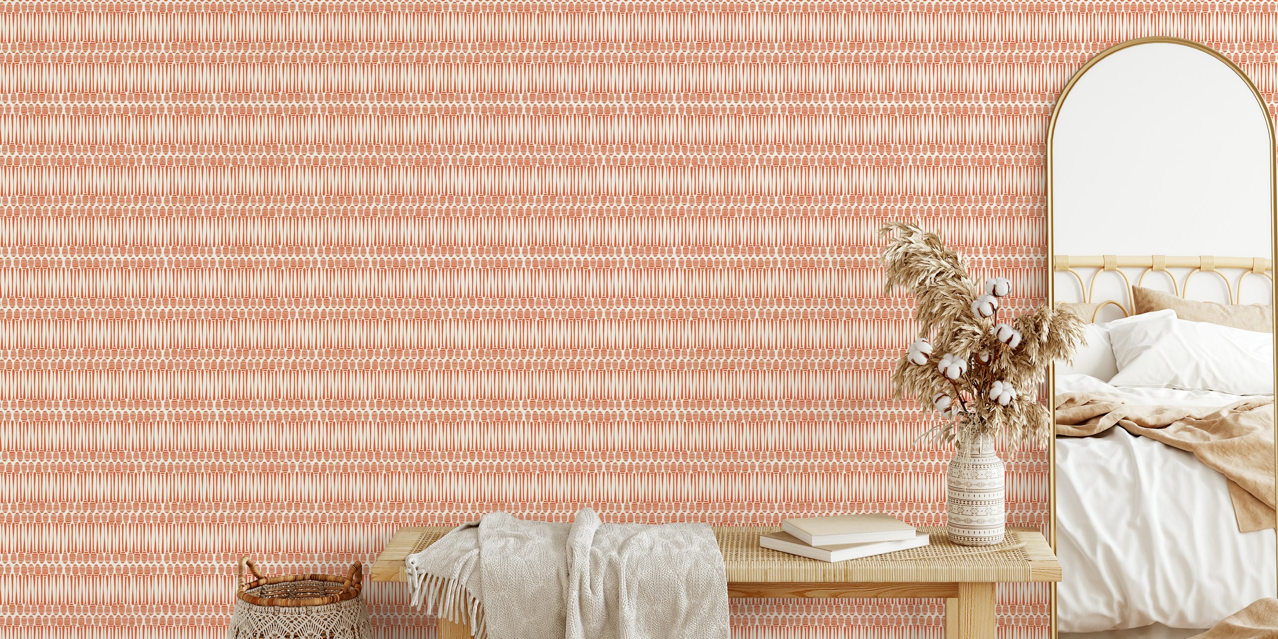 Mural de pared Honey Dippers Graphic Stripe en naranja Koi con un patrón de cazo de miel sin costuras