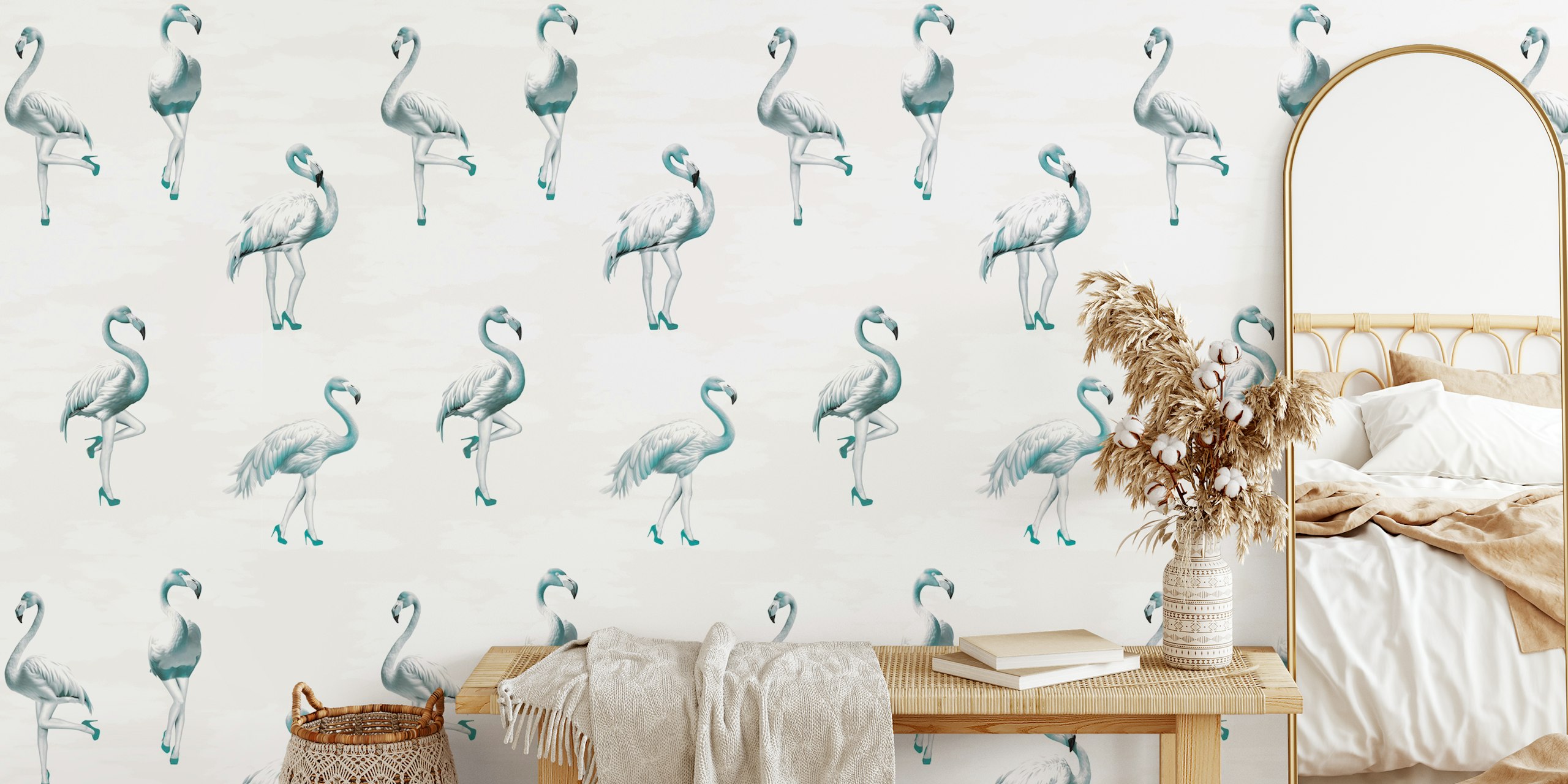 Flamingo Girls in grey aqua blue v stylovém pokoji