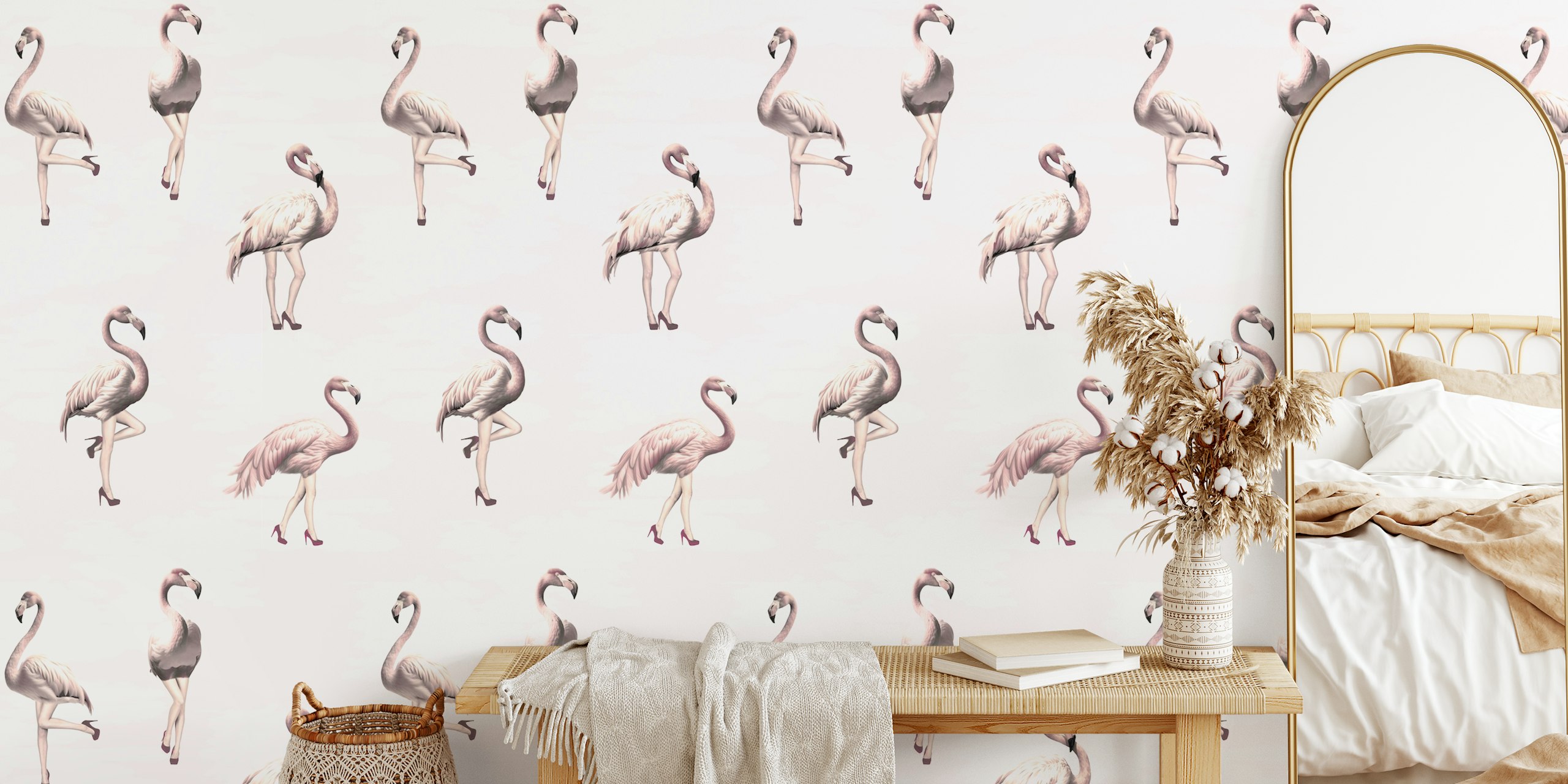 Tapeta Flamingo girls w antique pink