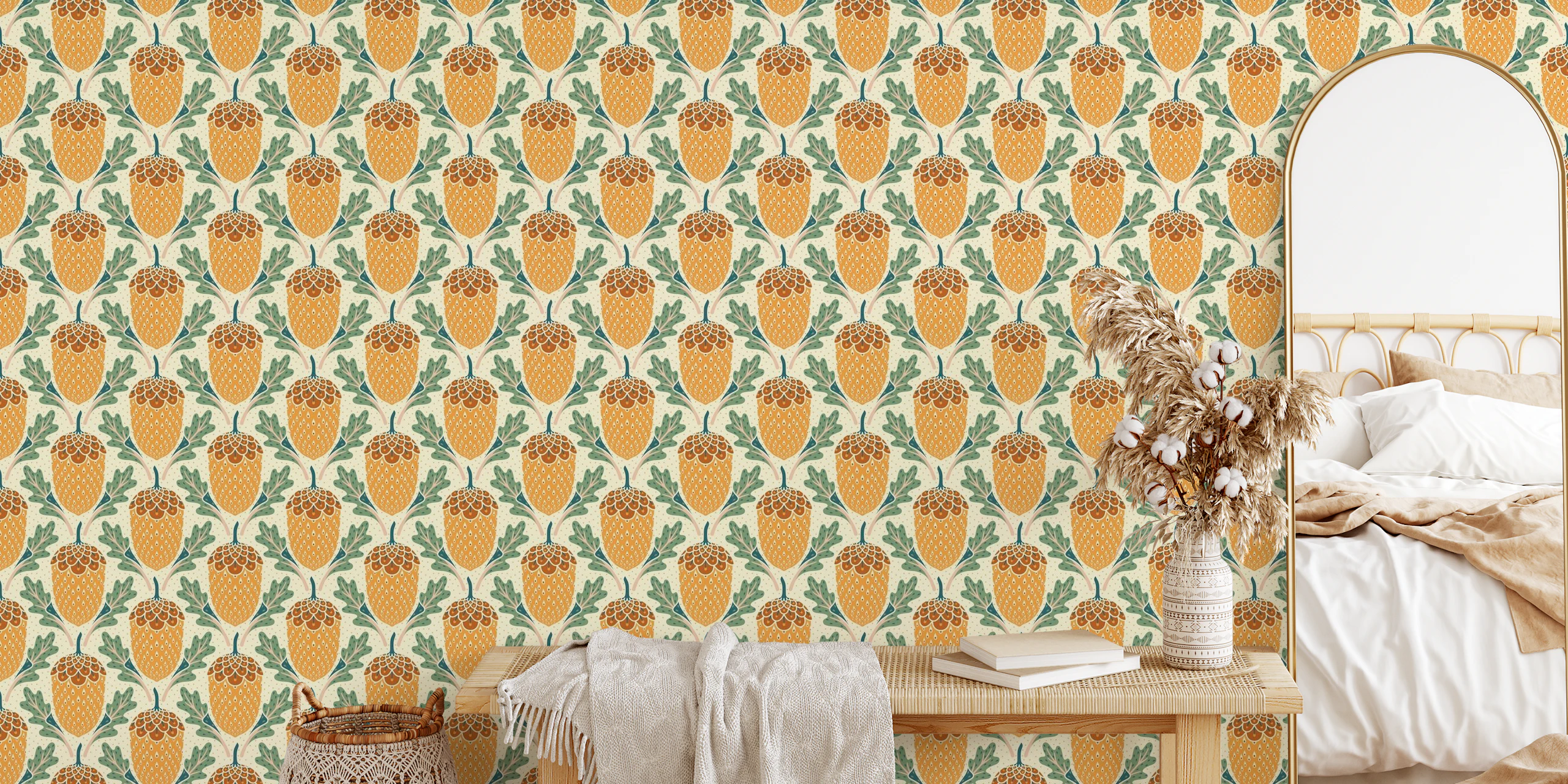 Warm Colored Autumnal Acorn Wallpaper | happywall.com