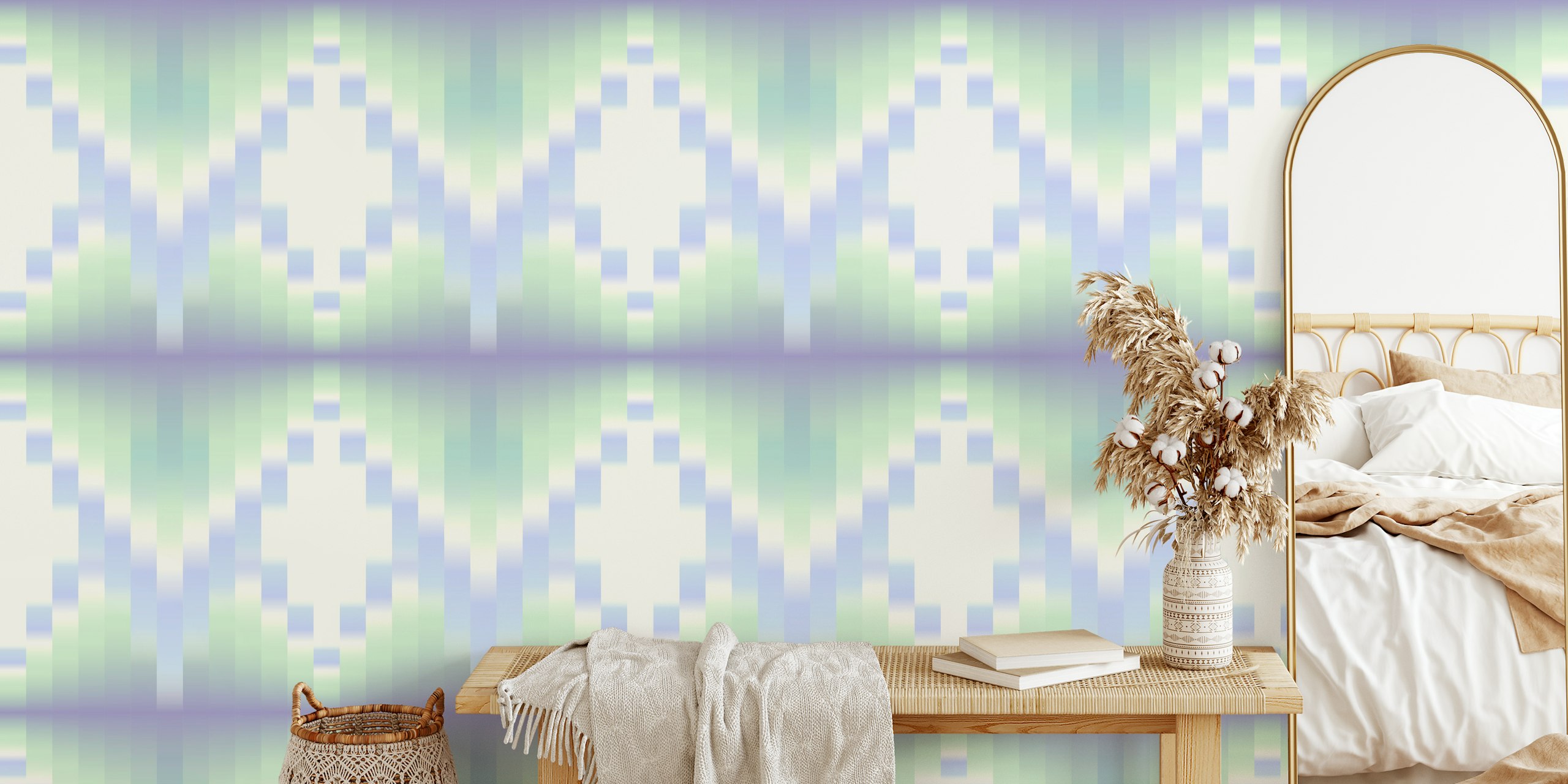 Mint green striped wallpaper in soft gradient hues