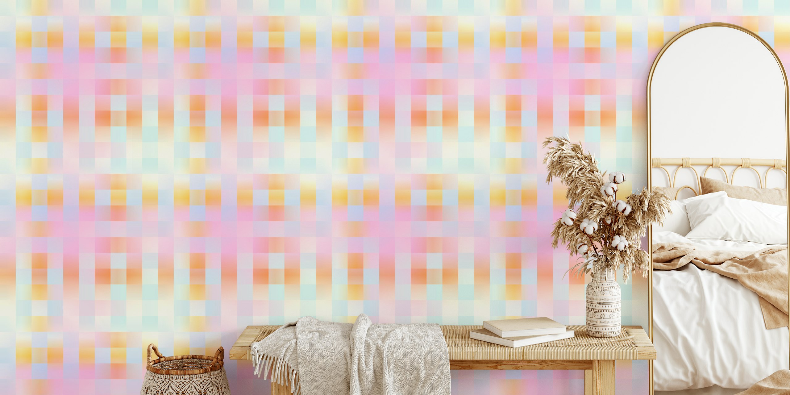 Pastel plaid pattern in soft colors, blurred effect wallpaper
