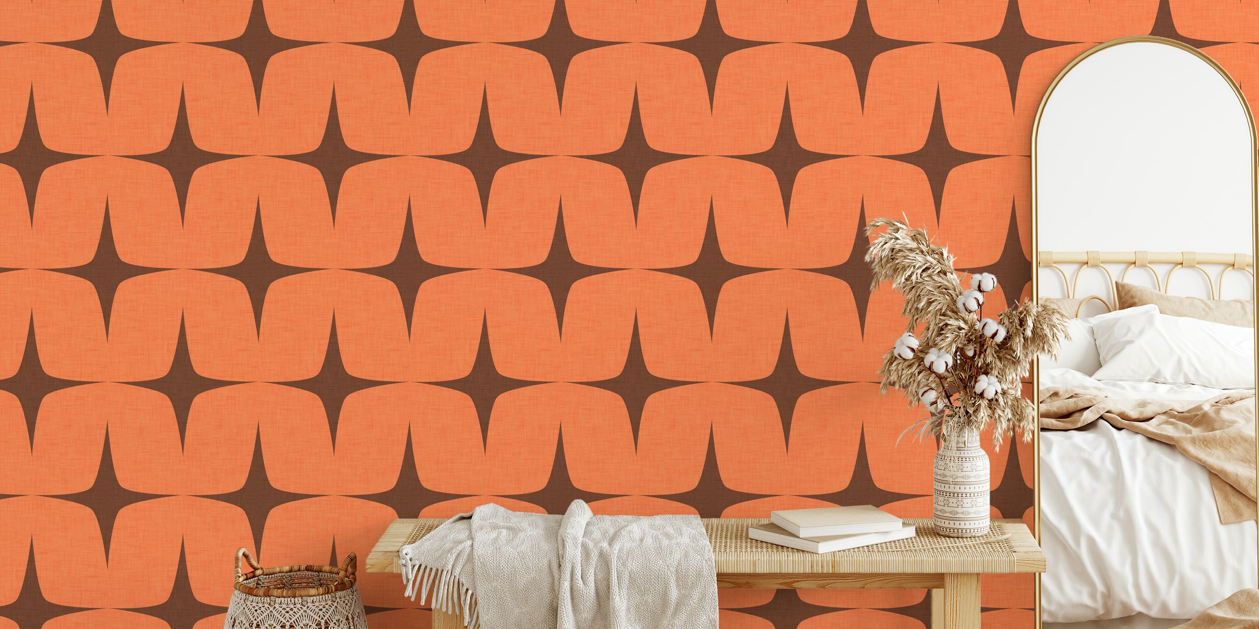 Apricity Starburst Coral Chocolate wallpaper in room