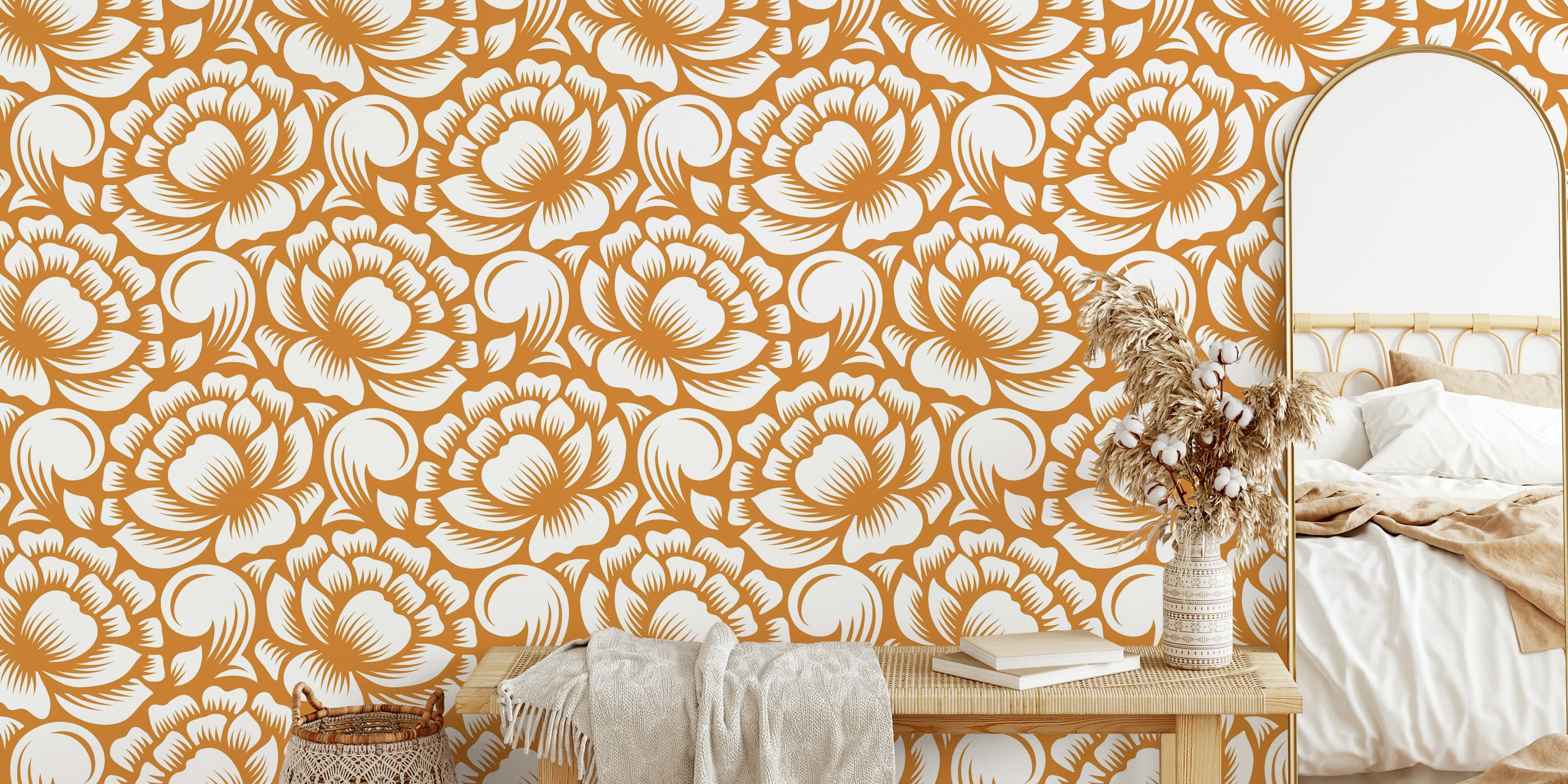 Blomster Tapet Med White Peonies On Brown Pattern, 2793E