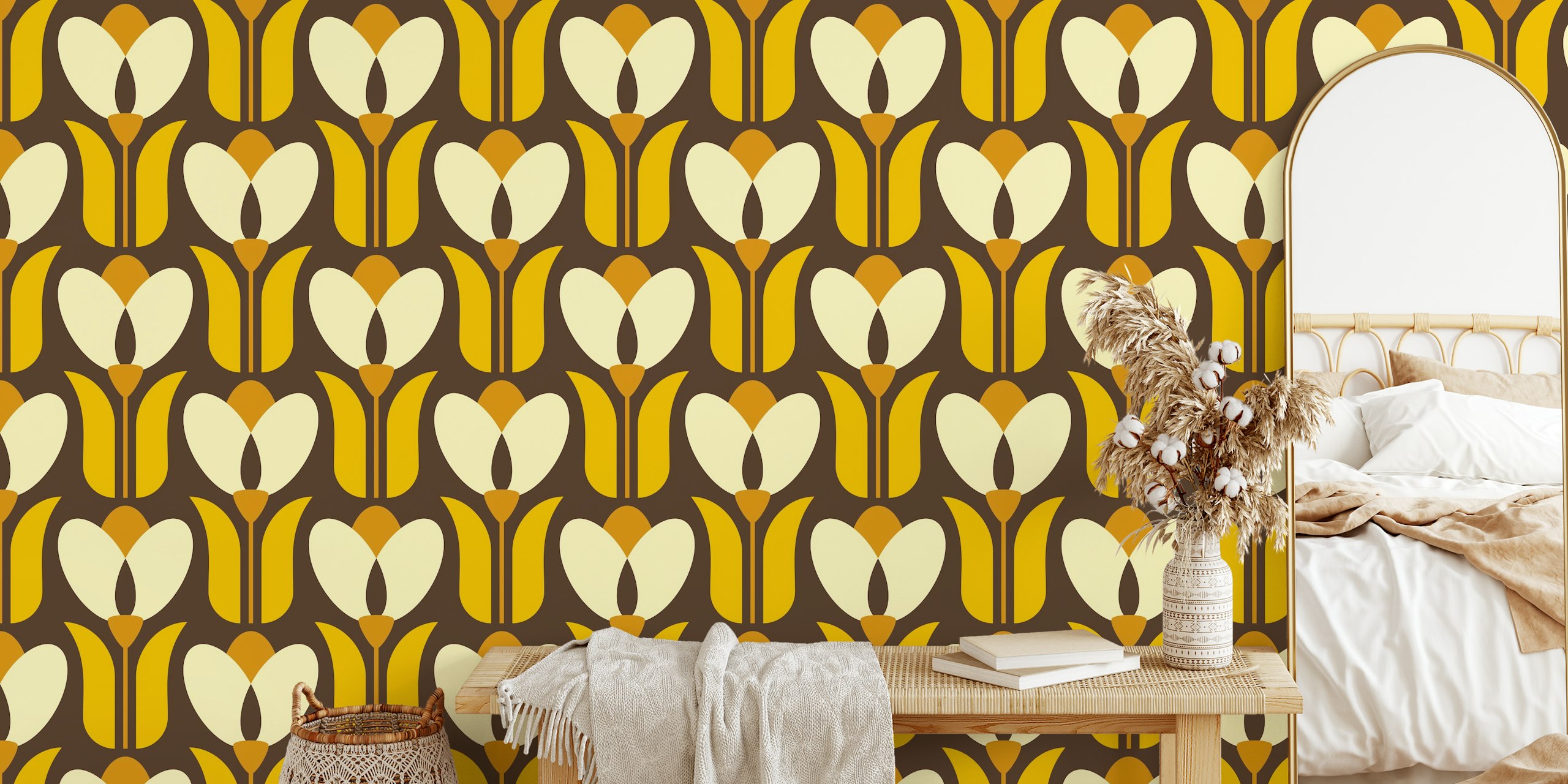 Retro tulips tapetti huoneessa