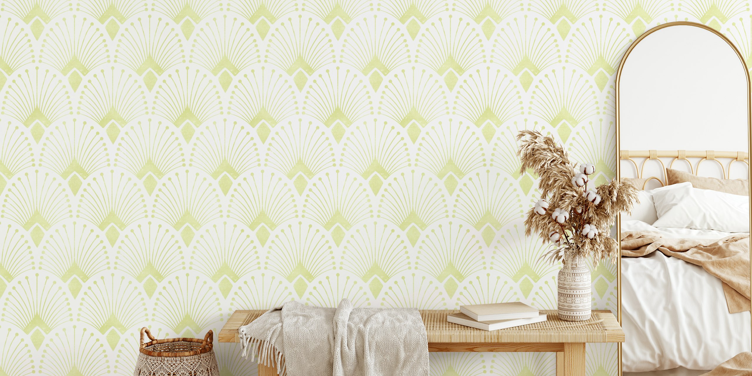 Vintage abstract wallpaper in green with ornate patterns