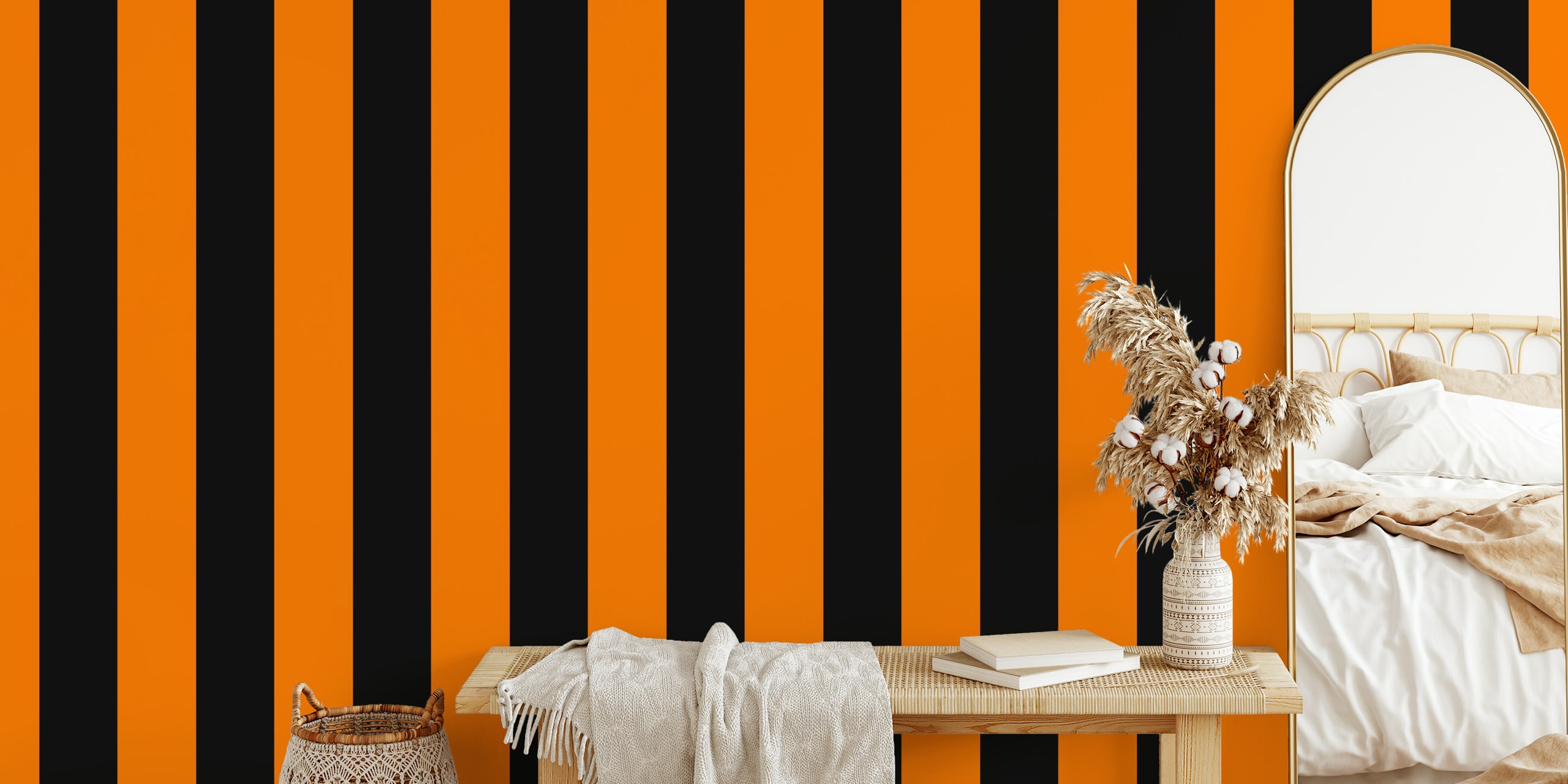 Bold orange and black striped wall mural from happywall.com