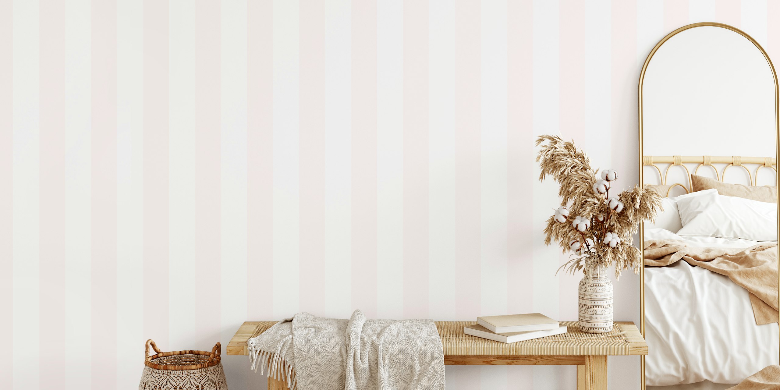 Elegant pink stripes wallpaper mural creating a sophisticated ambience in a room.