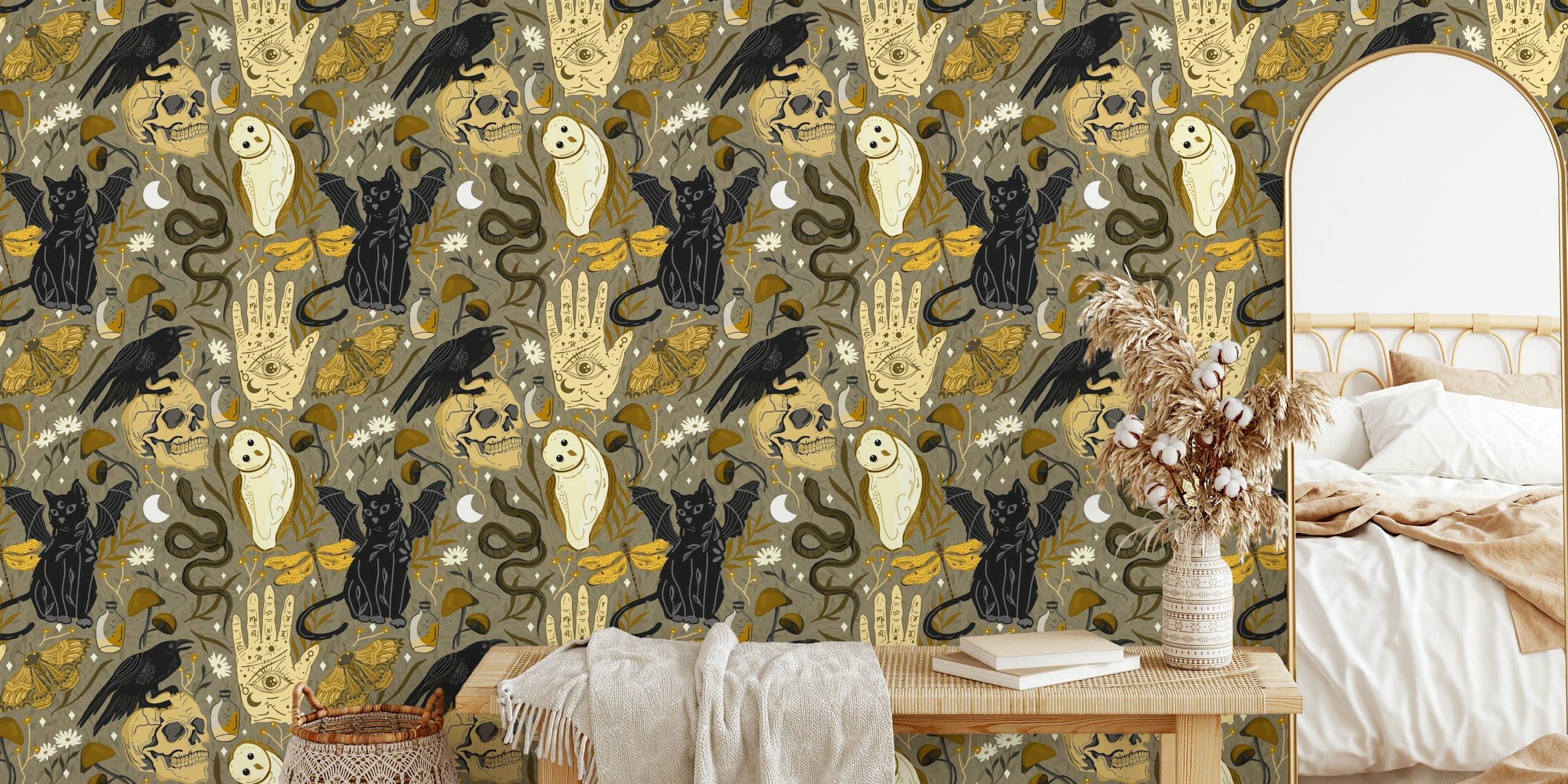 Papel tapiz Gothic totems exhibido en una habitación