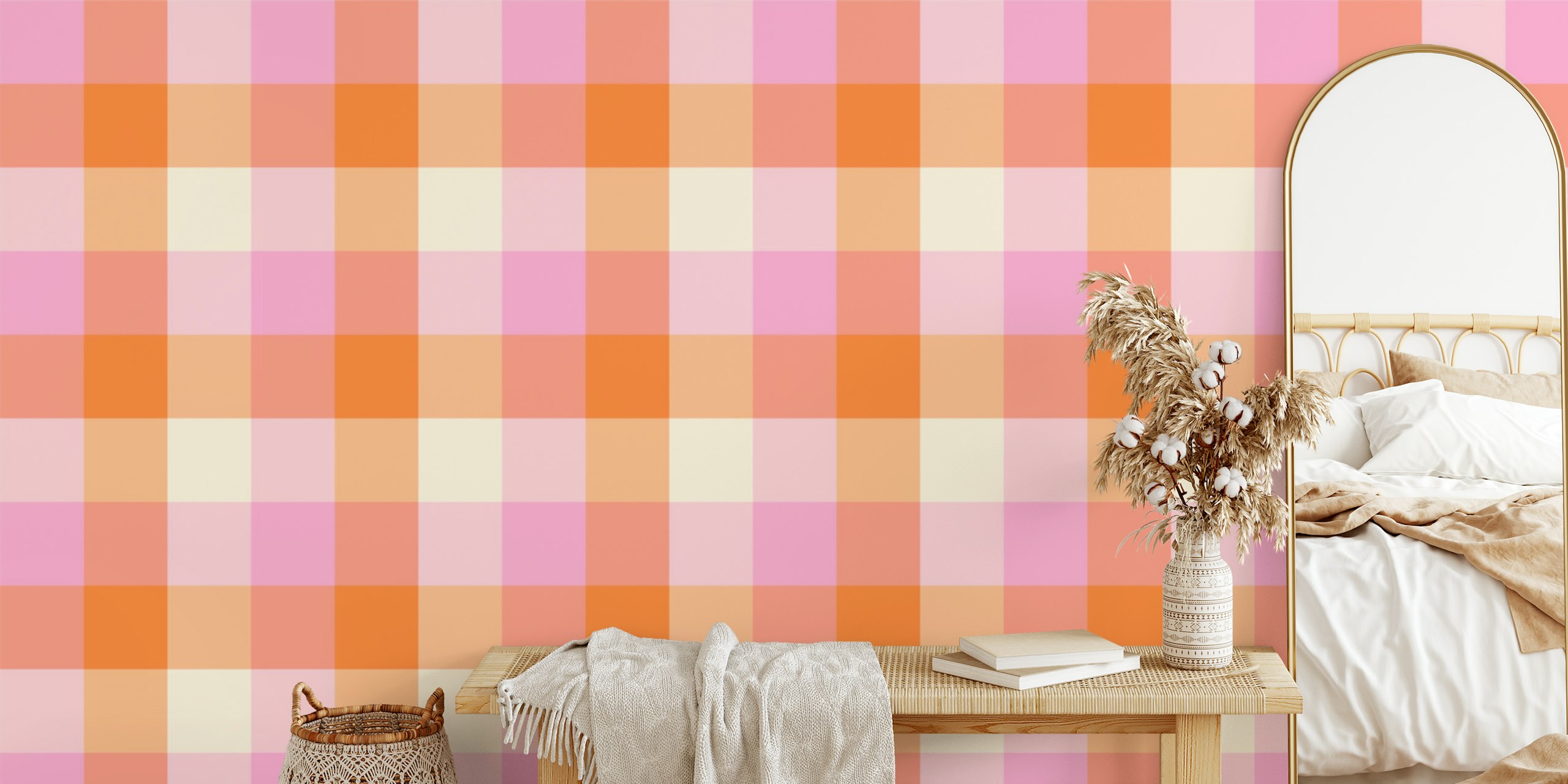 Pastel pink and orange gingham σε ένα δωμάτιο