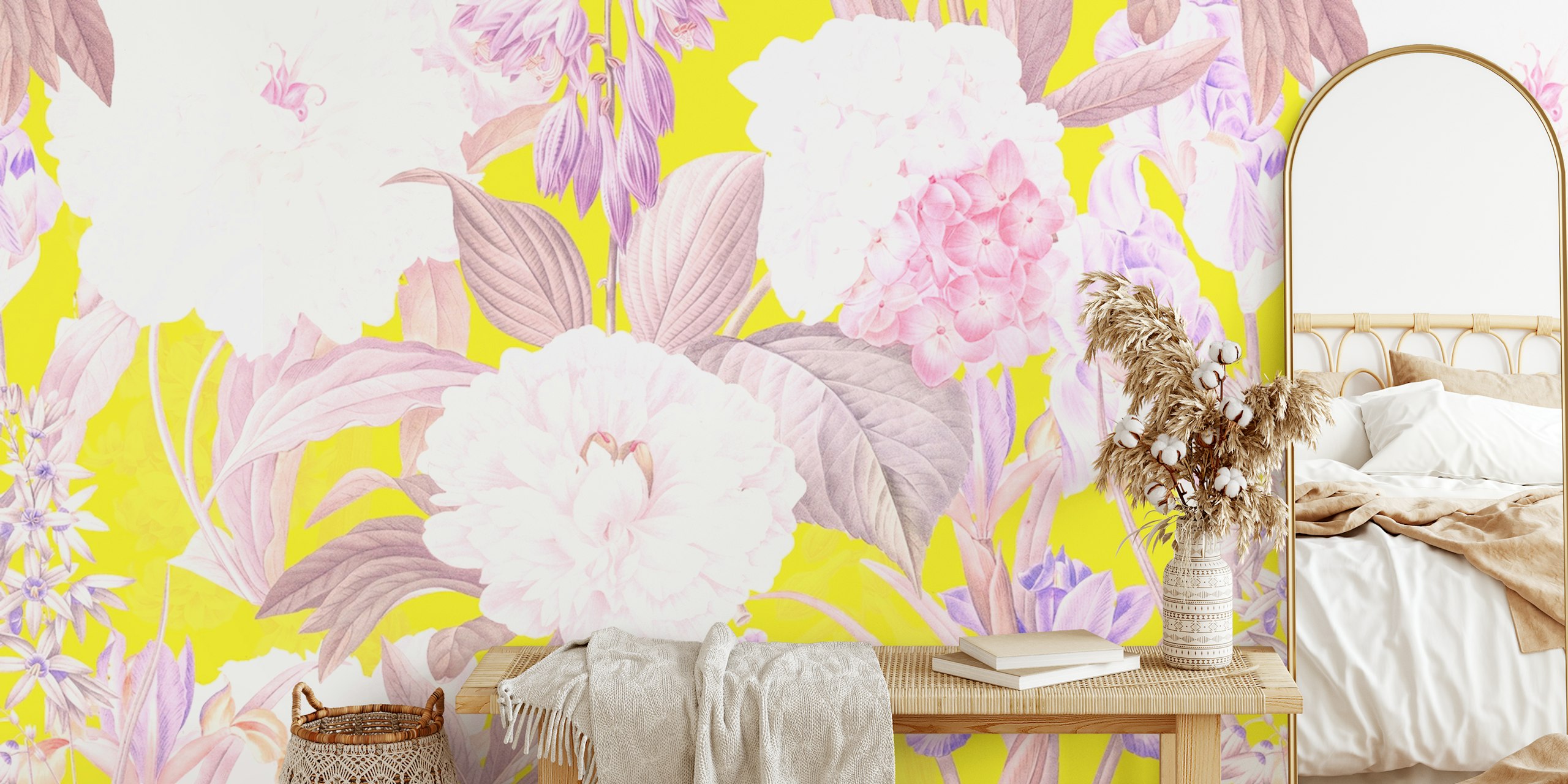 Floral wallpaper design in a room