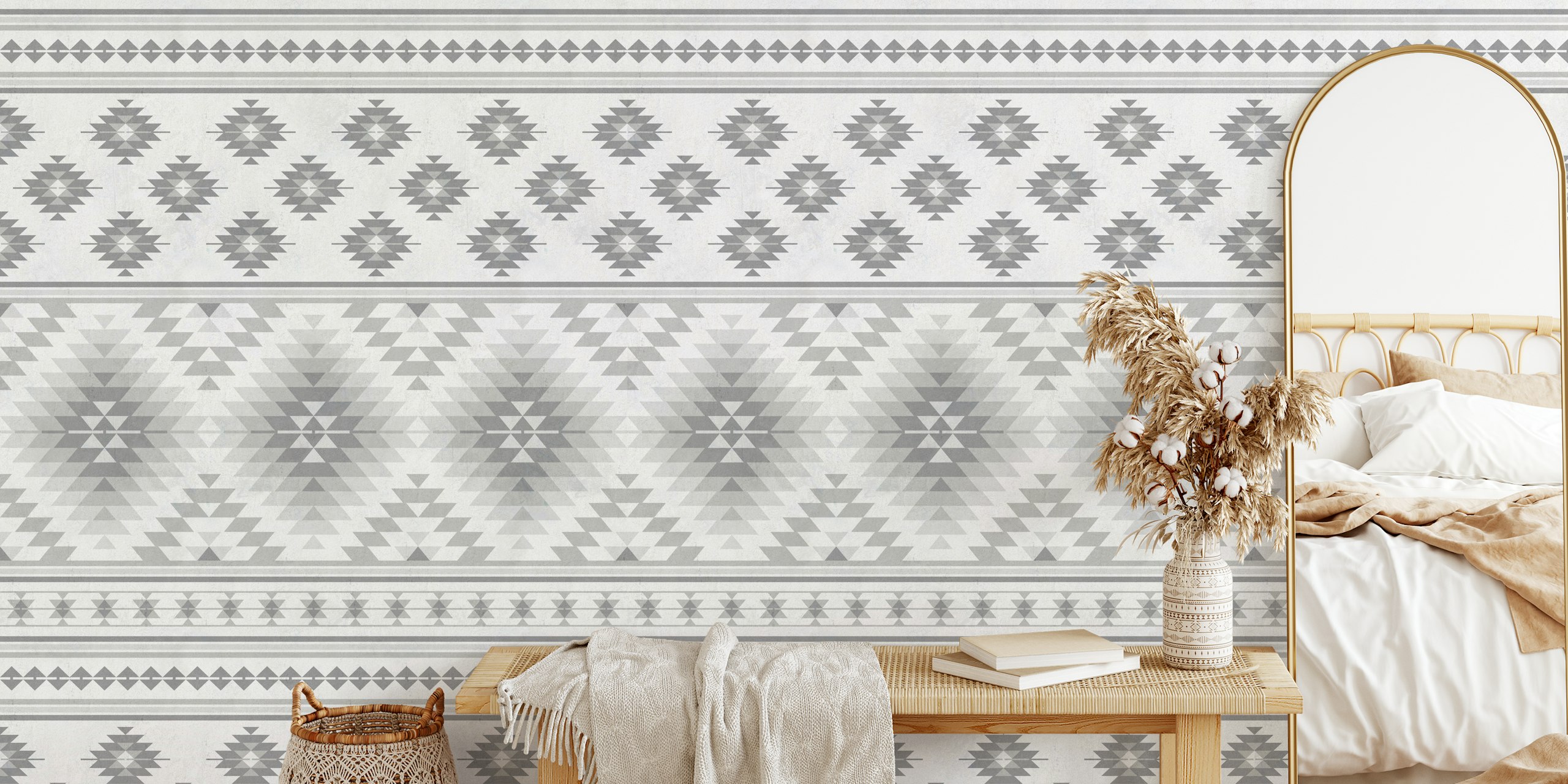 Kilim stripes in grey shades carta da parati in una stanza