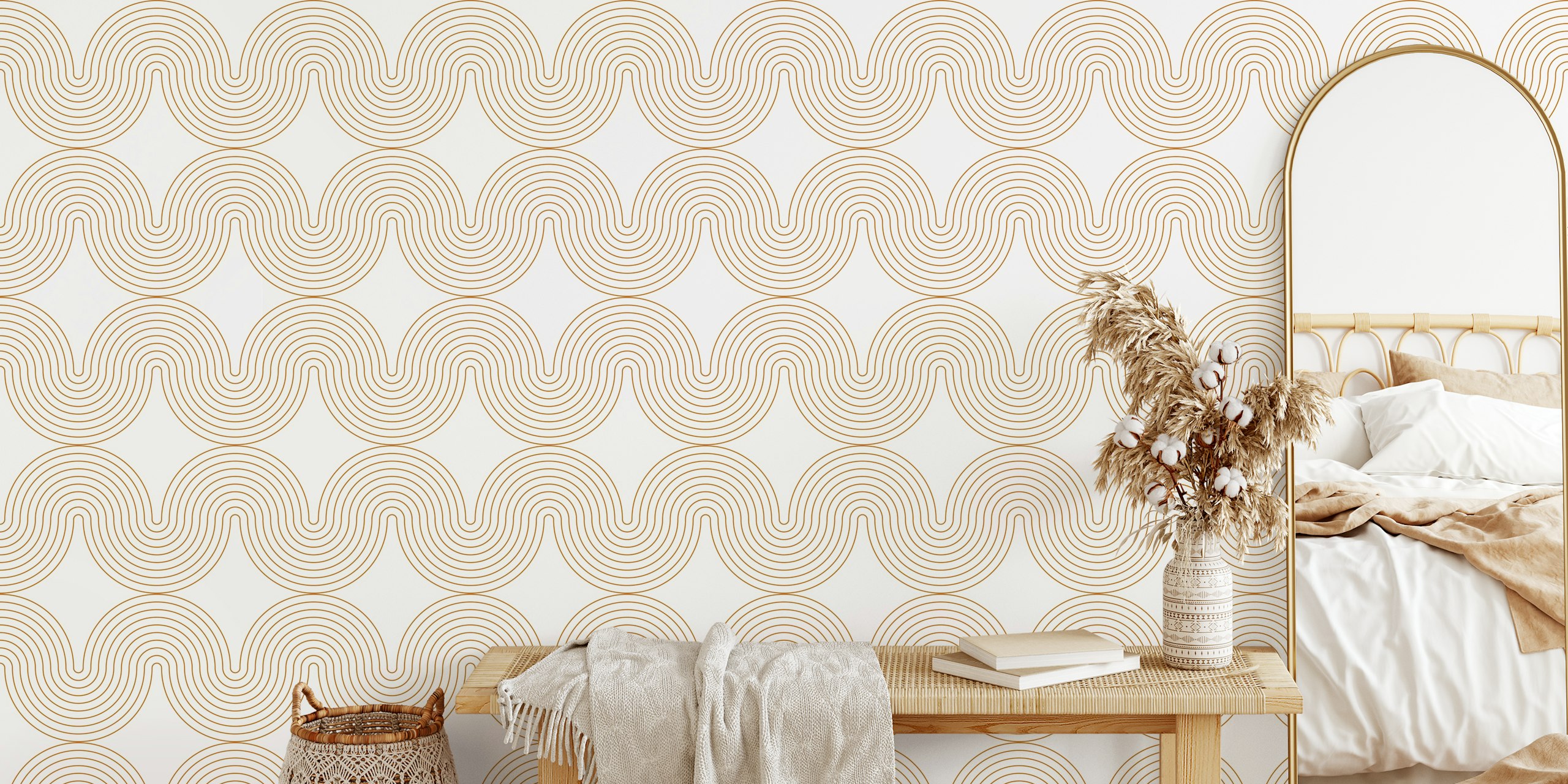 Mid century modern arch pattern in cream and gold wallpaper