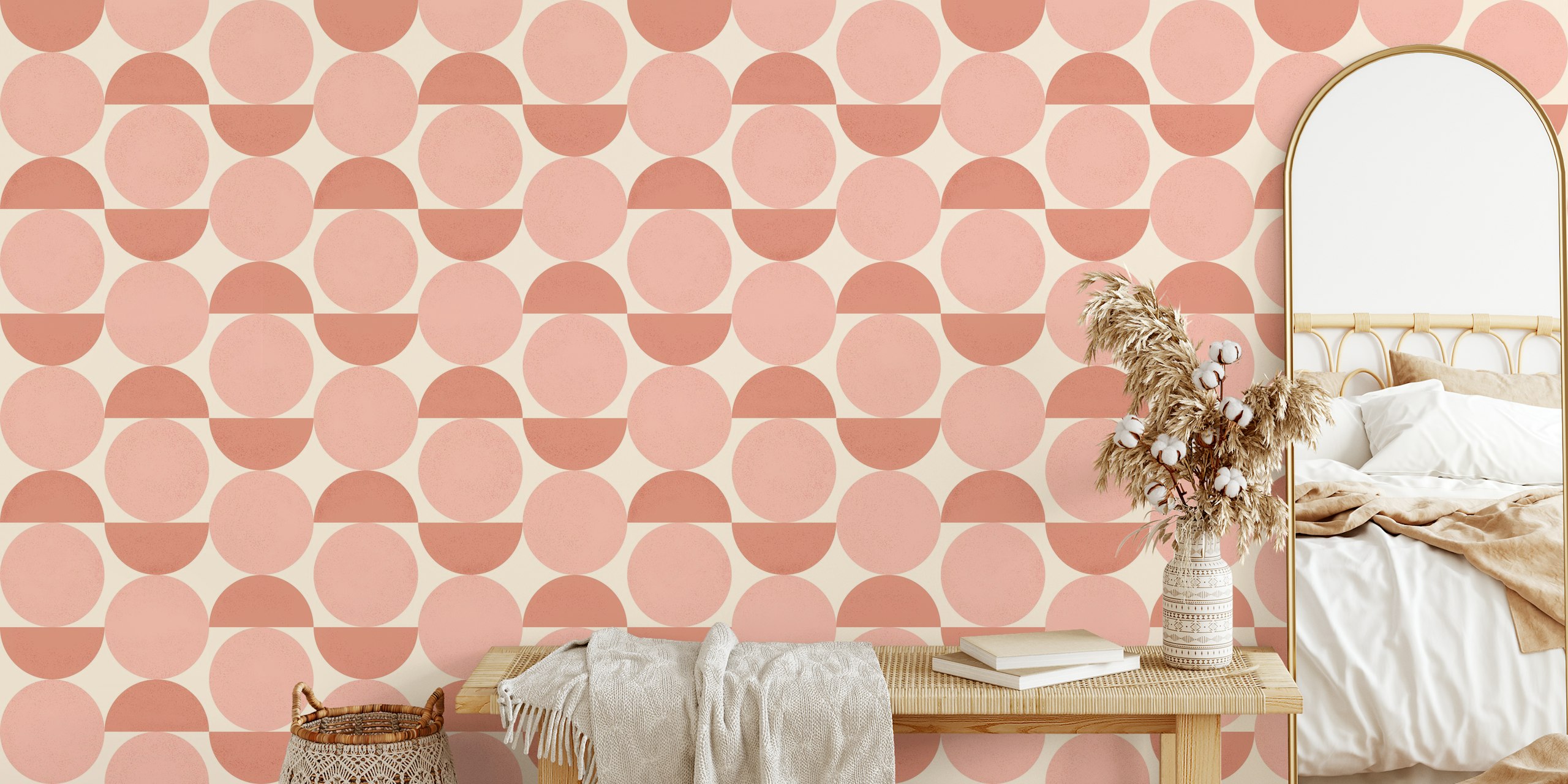 Blush pink geometric shapes on a light background wallpaper