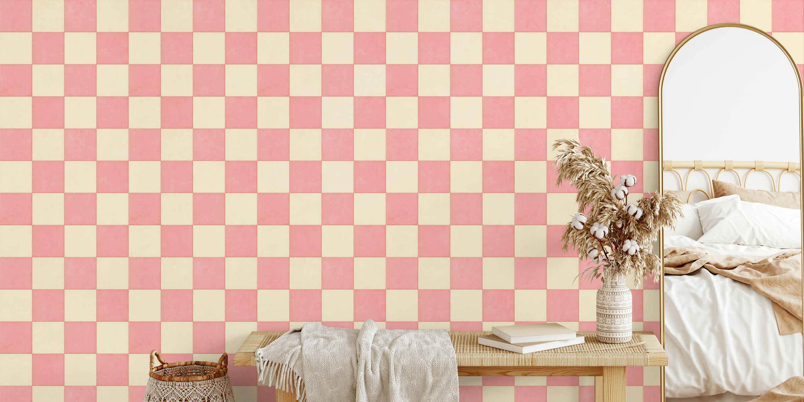 Tiles 012 C - Checkerboard Papel Tapiz En Una Habitación