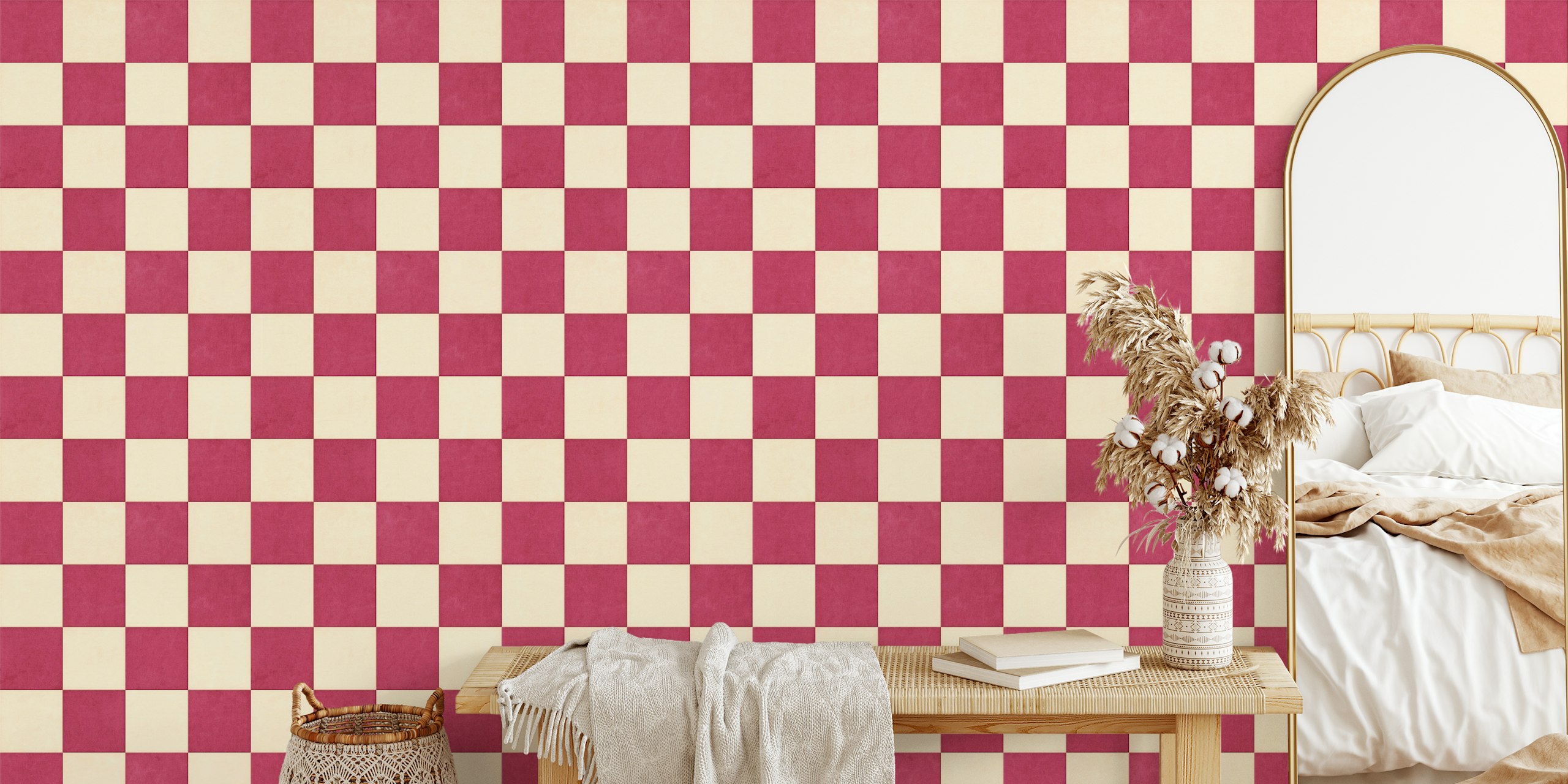 Checkerboard wallpaper design in a room