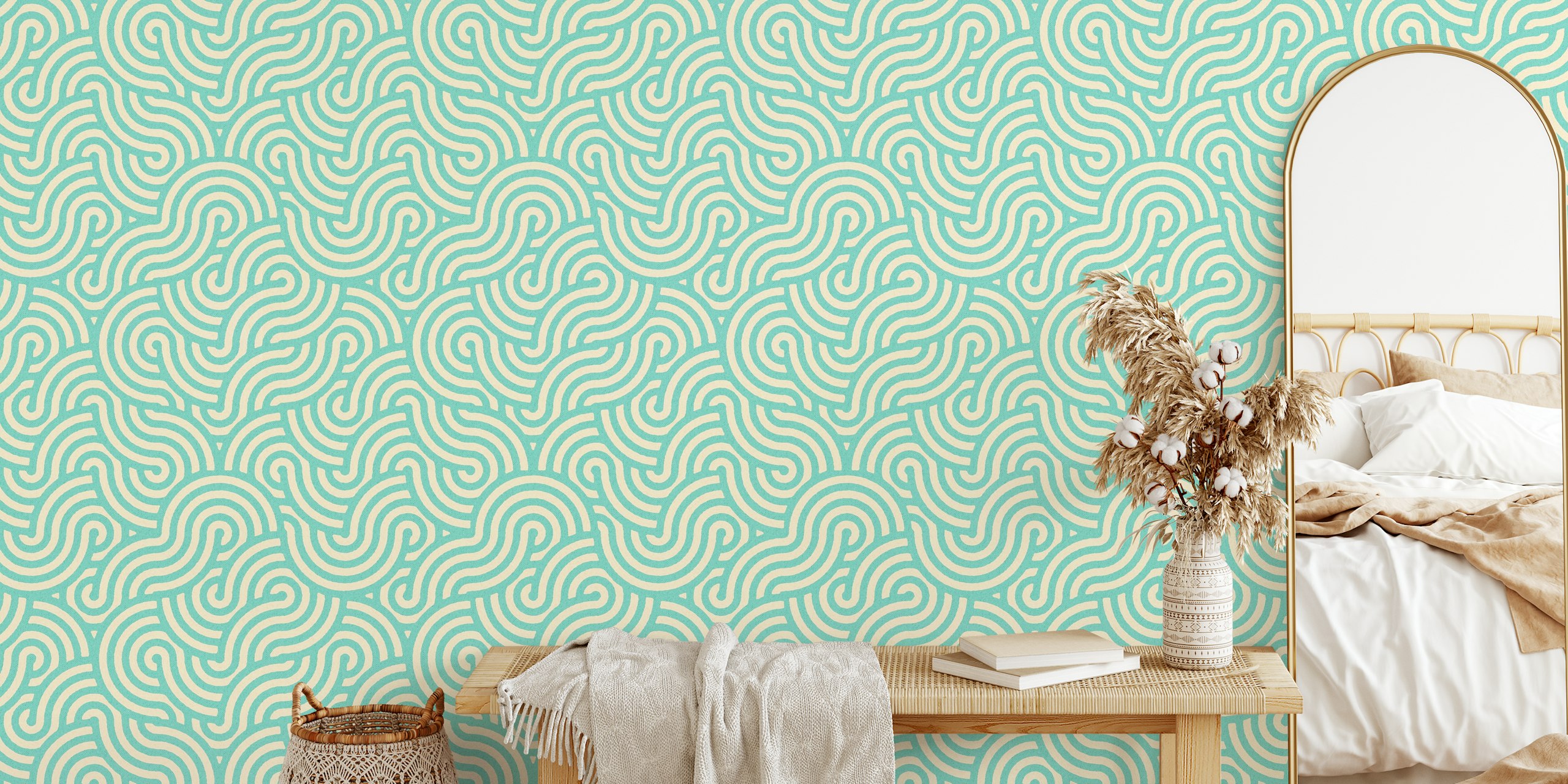 Swirl Mint And Oat Wallpaper In A Room