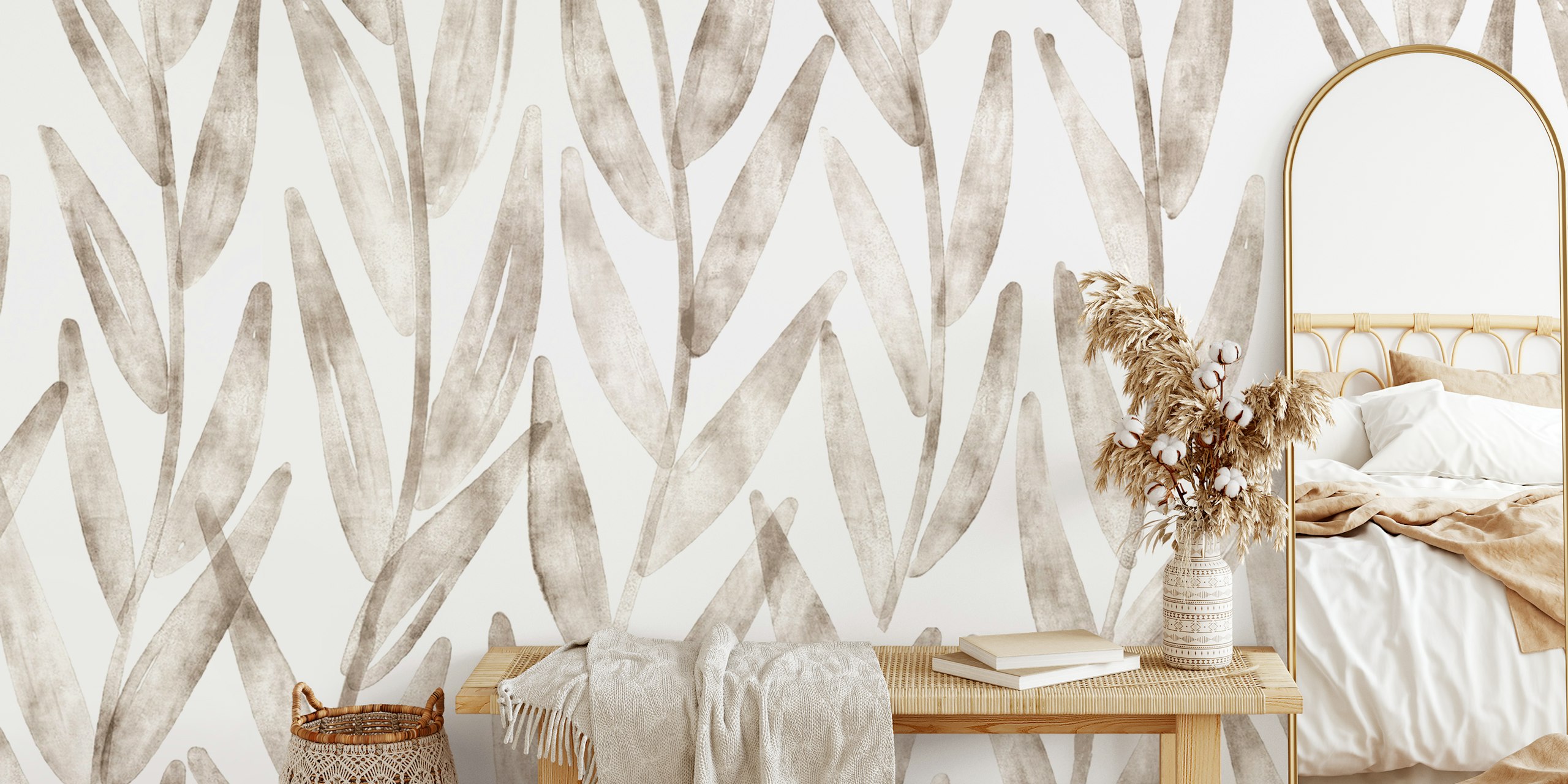 Tapeta Watercolor Willow Leaves u sobi