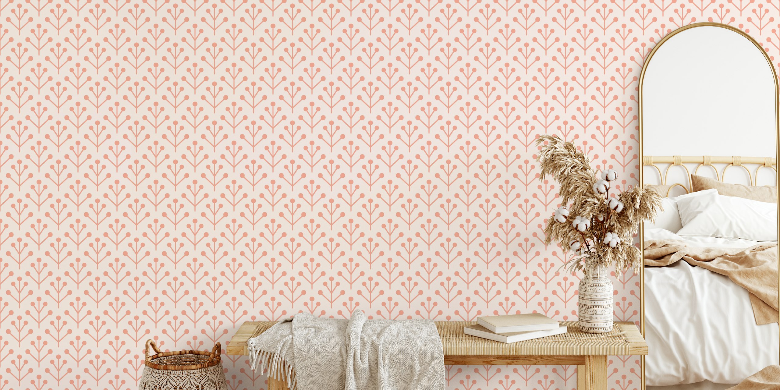 tapeta Berry Twig Scandi blush coral w pokoju