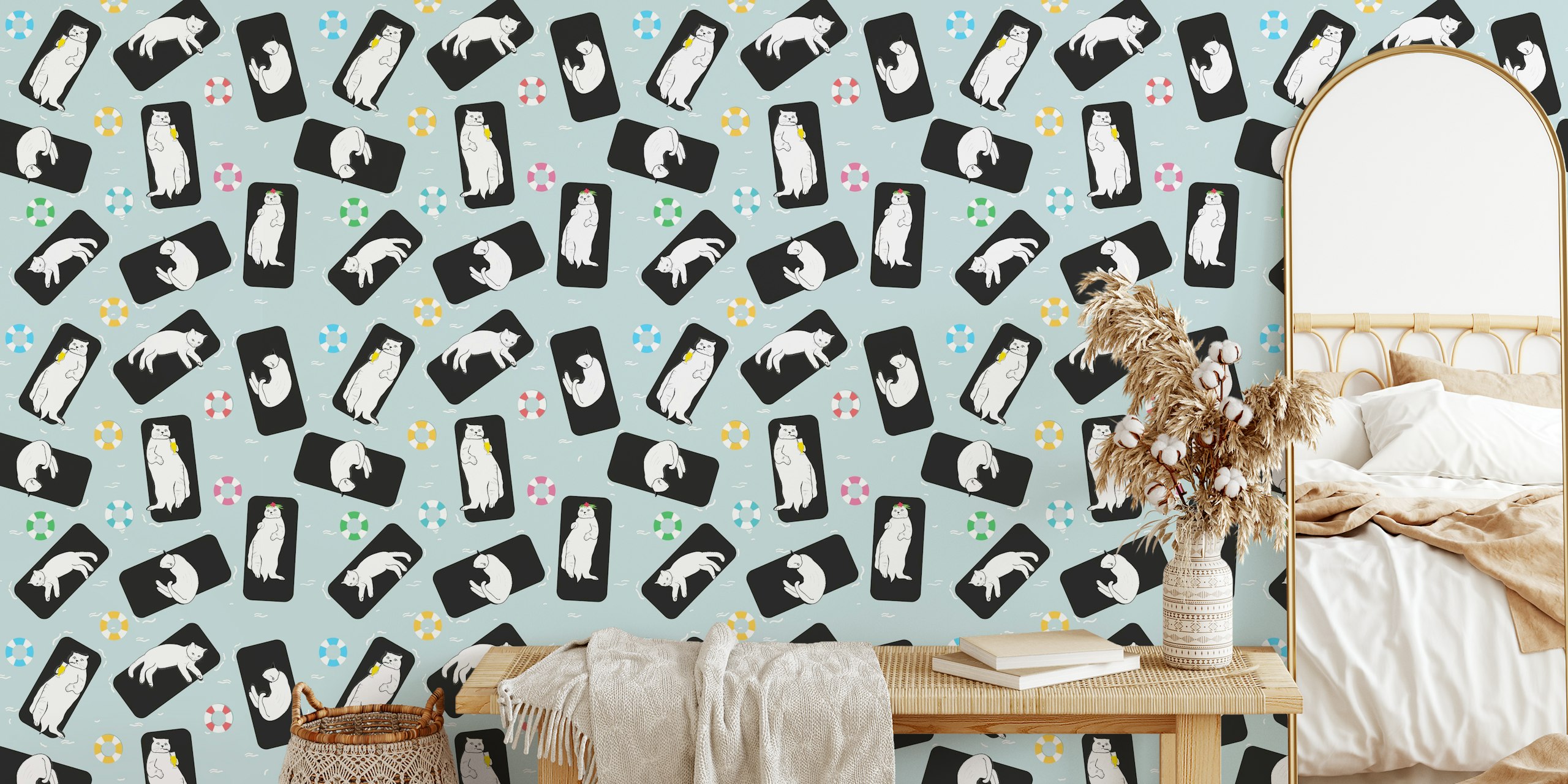 Funny cats sunbathing on the sea wallpaper