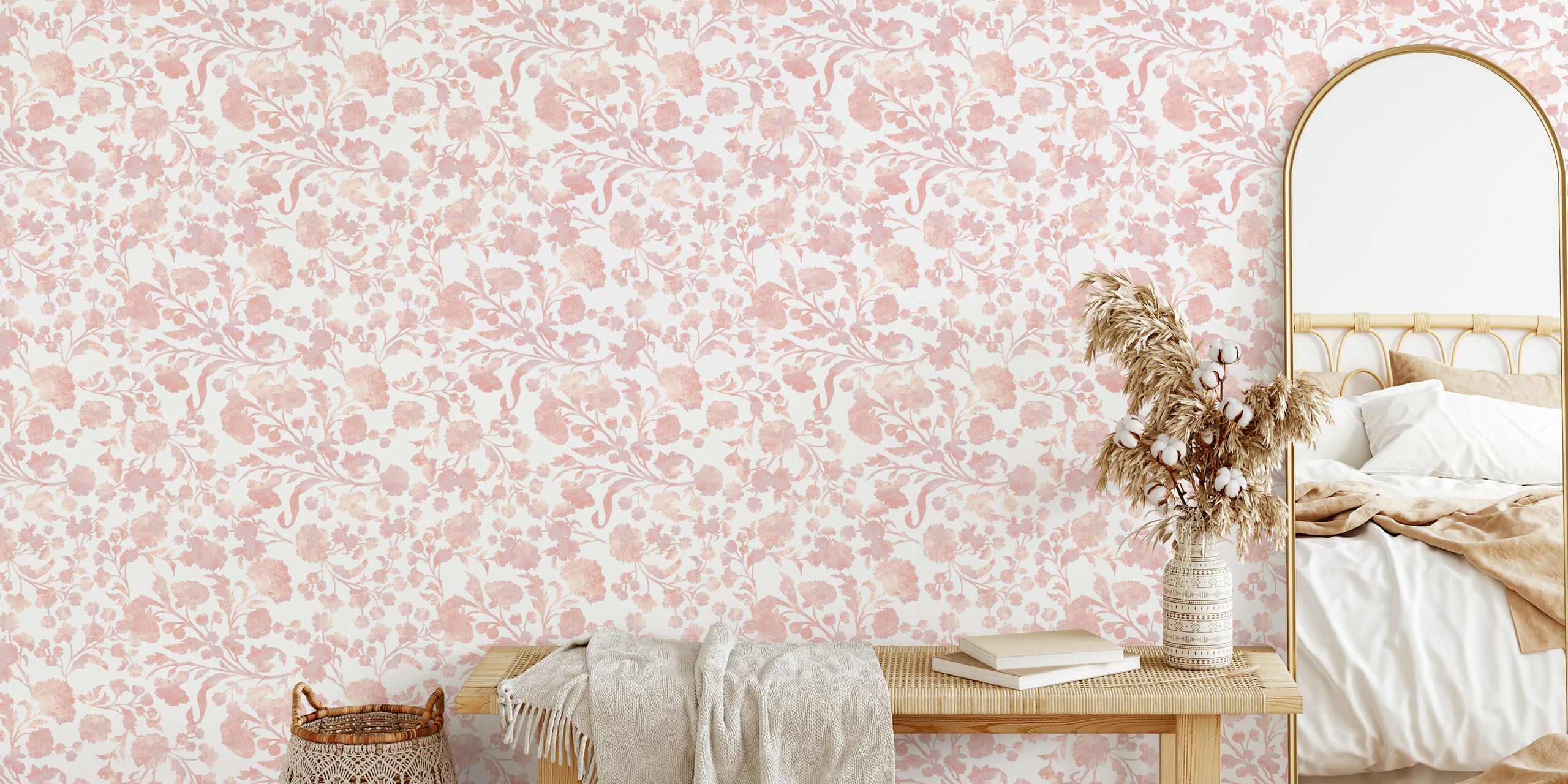 Elegant blush pink floral pattern on a textured background for wall mural