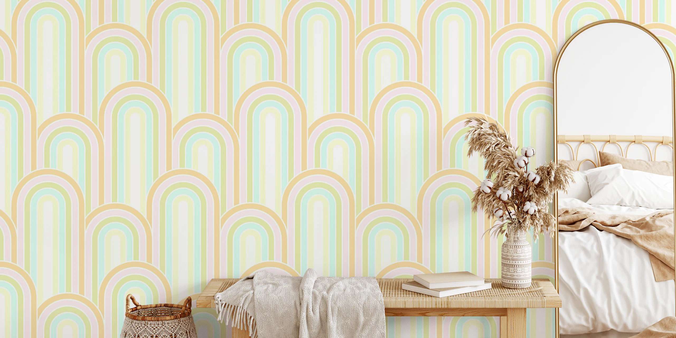 Happy Rainbow Bloom Pattern Wallpaper - Buy Online at Happywall