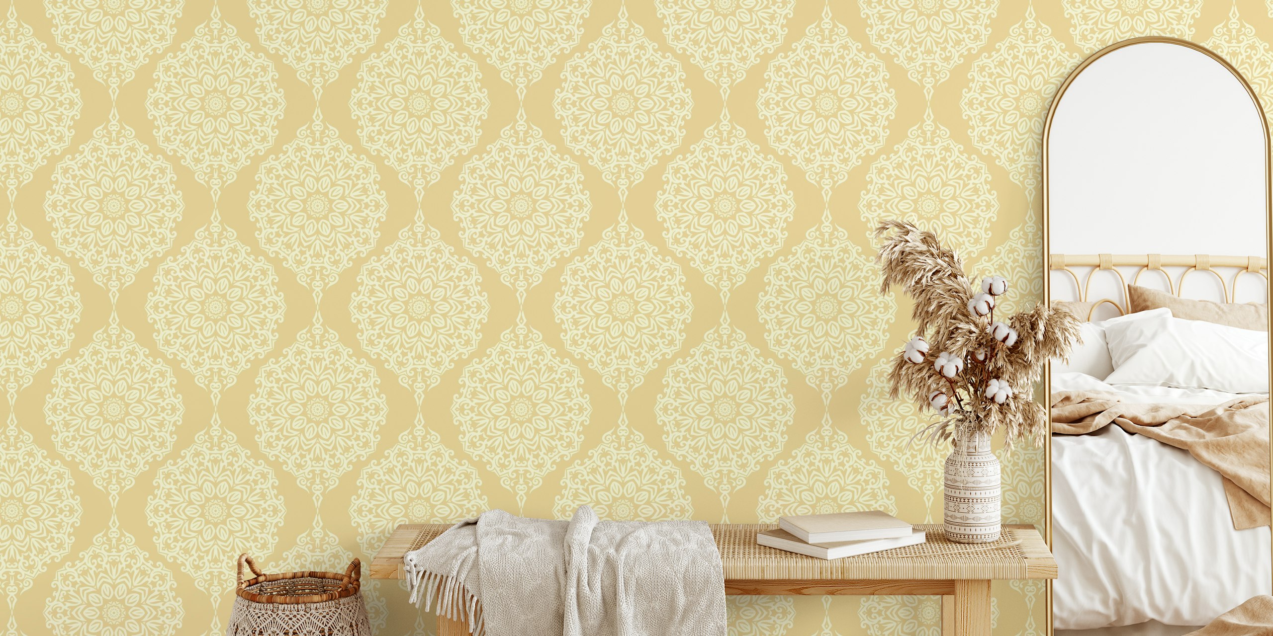 Baroque Damask wallpaper in a room setting