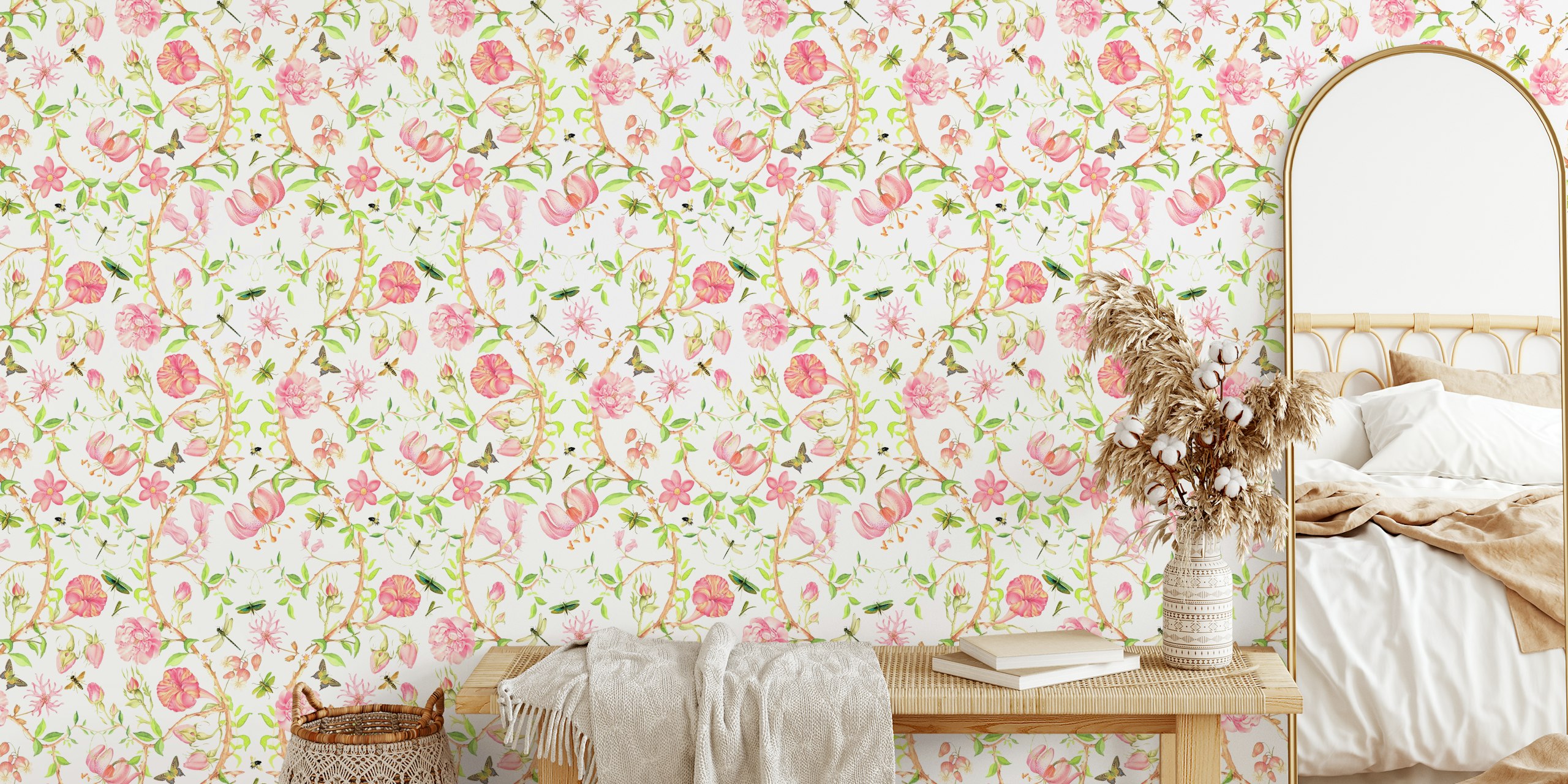 Antique Chinoiserie Garden 8 wallpaper in a room