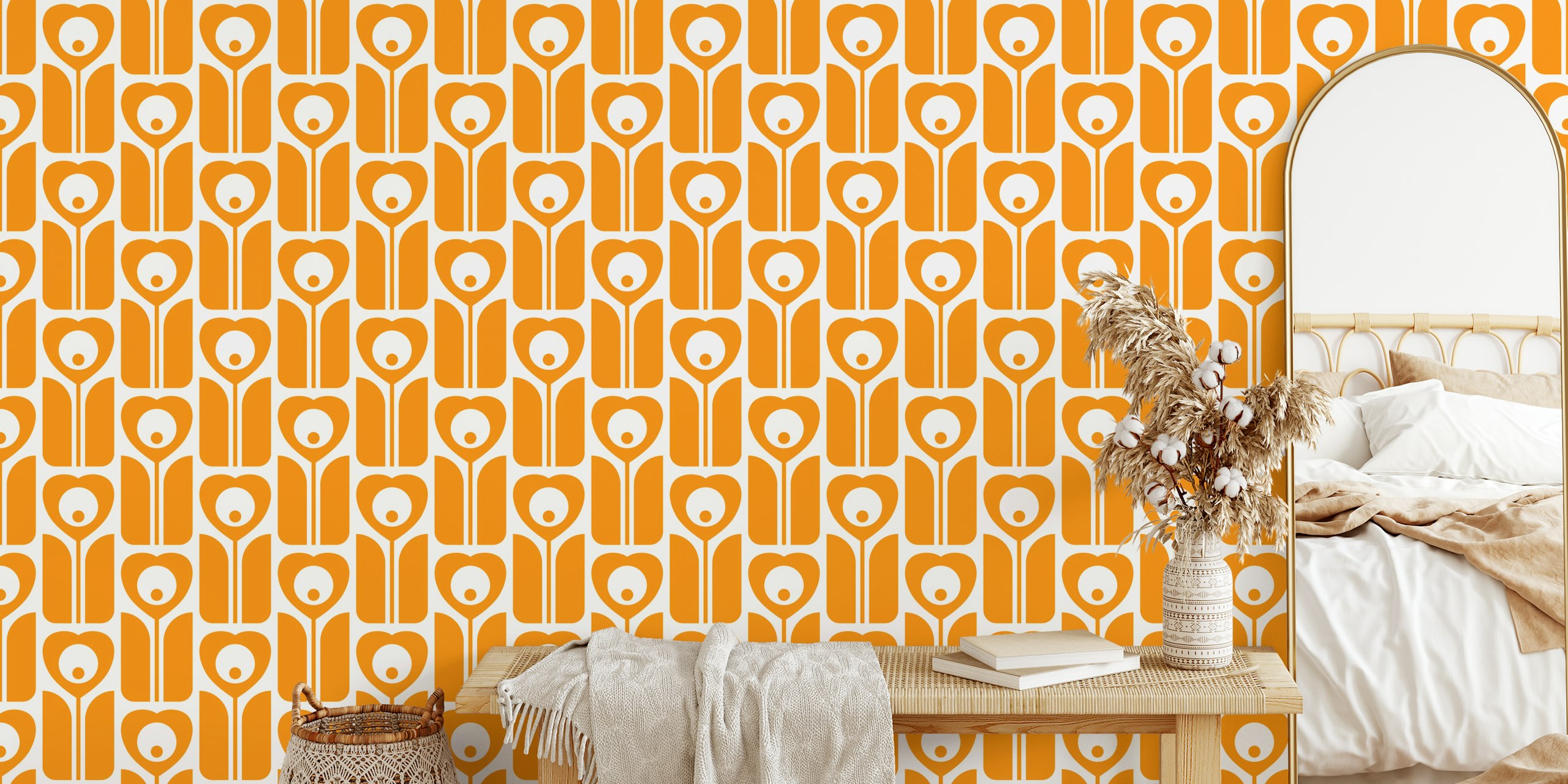 Retro orange floral pattern wallpaper