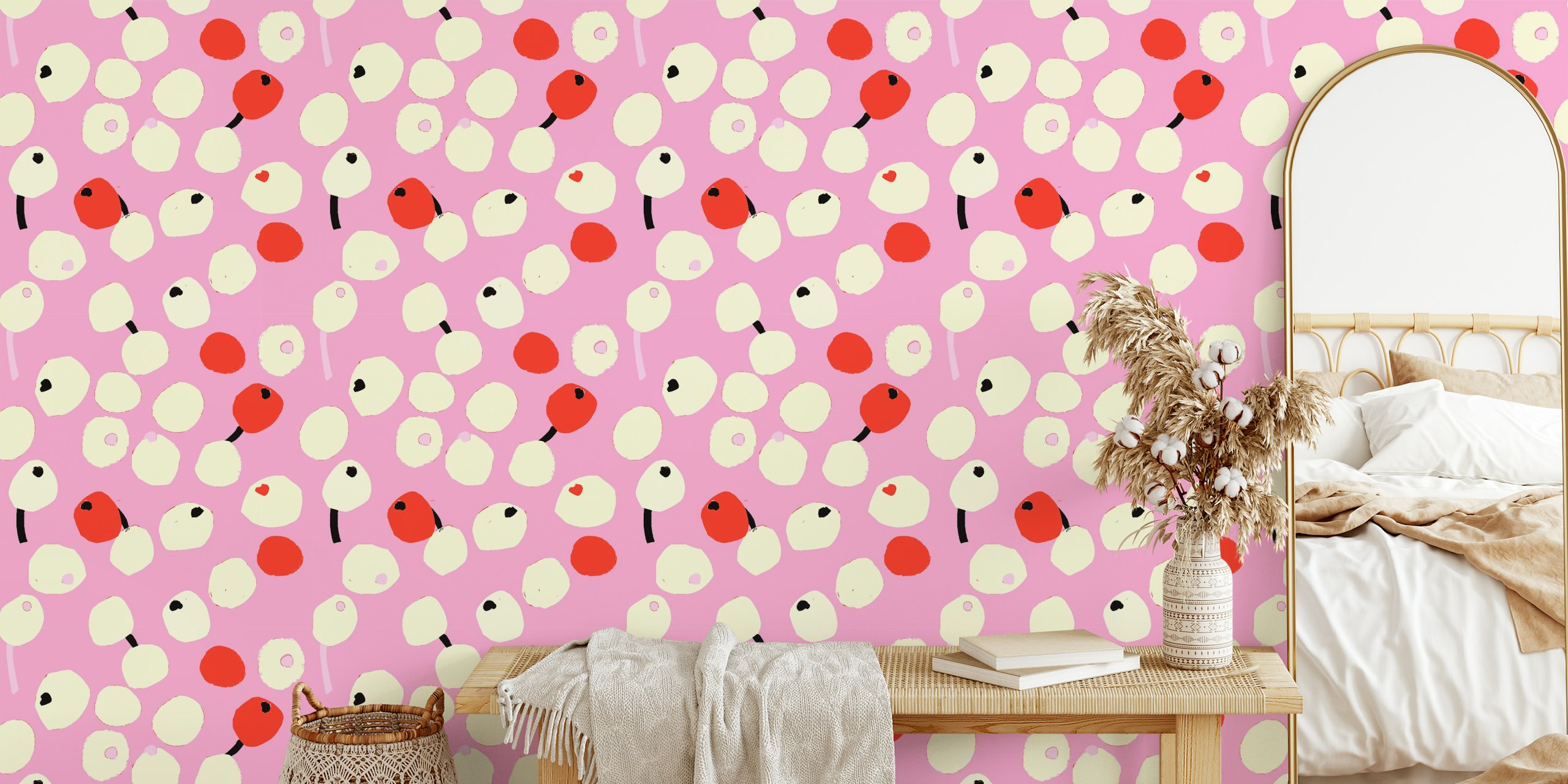 Sweet Cherries Lavender ταπετσαρία σε ένα δωμάτιο