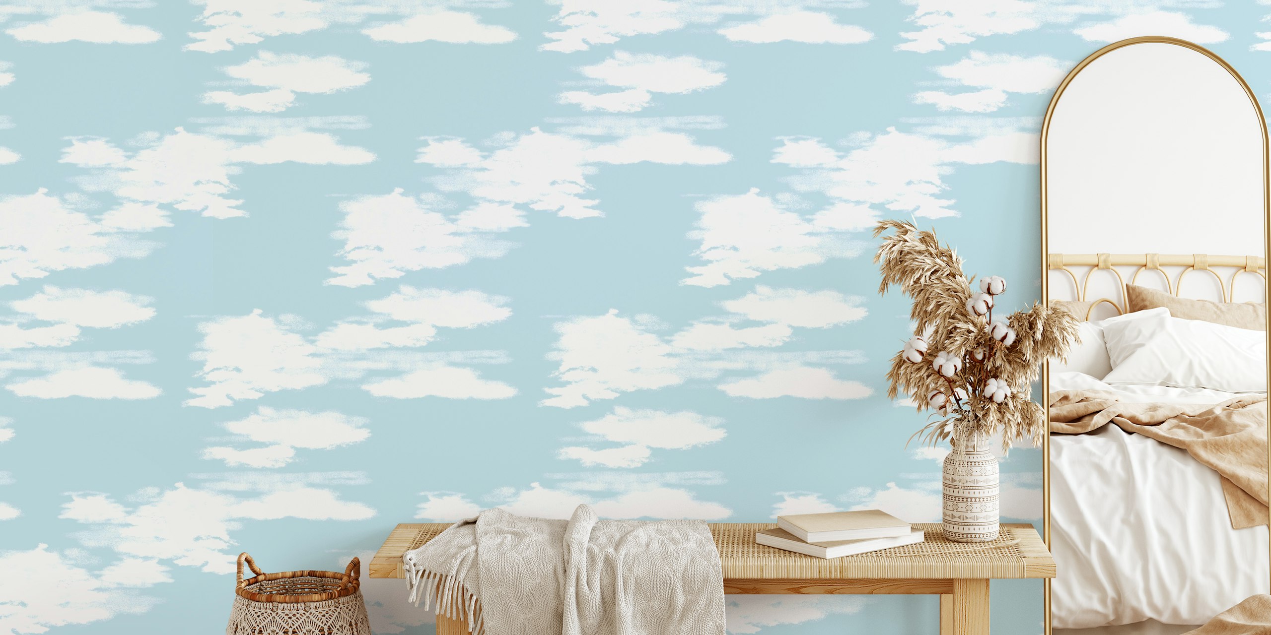 Watercolor style clouds on aqua blue background wallpaper