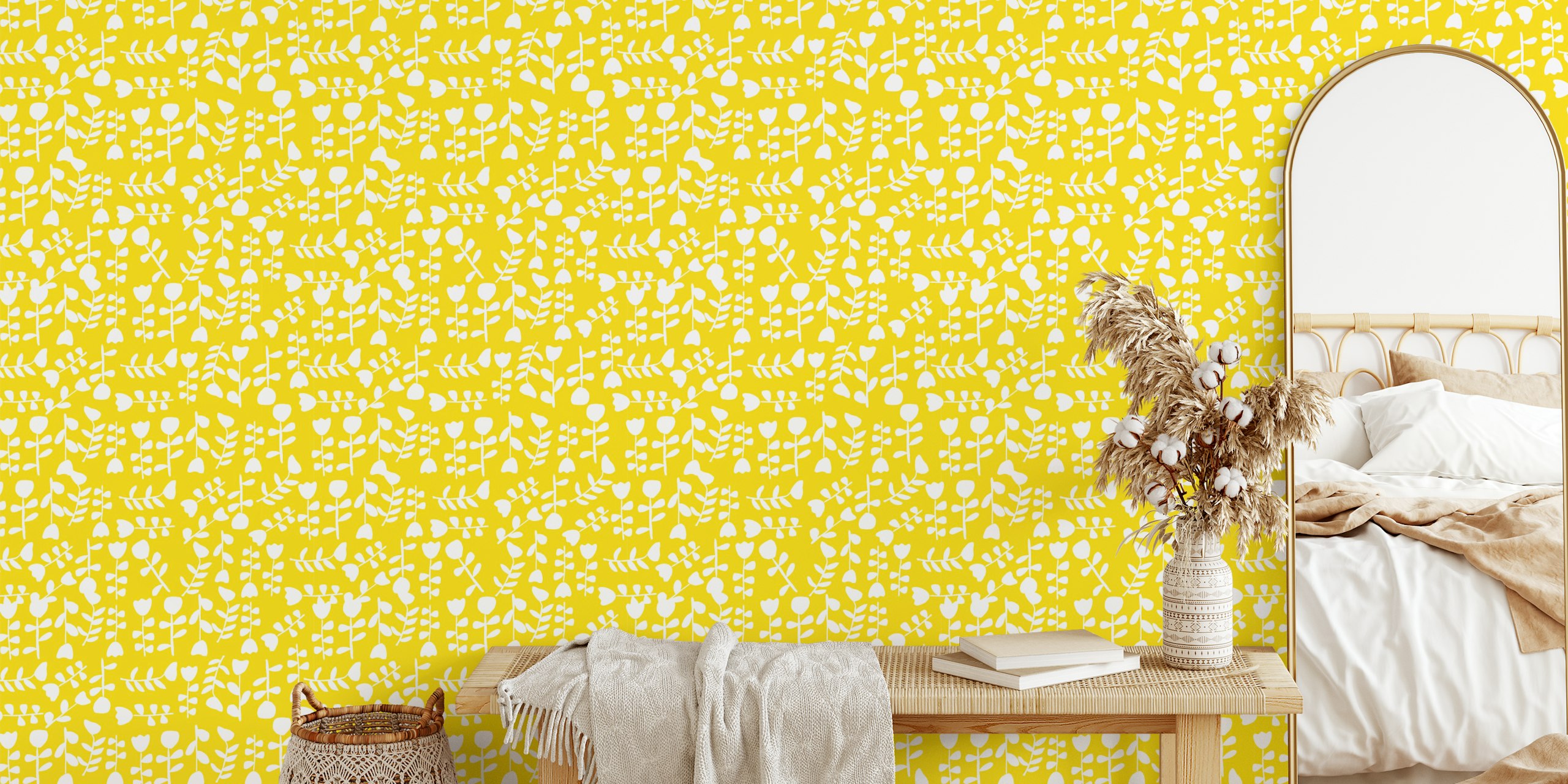 Dancing Tulips Yellow wallpaper in a room
