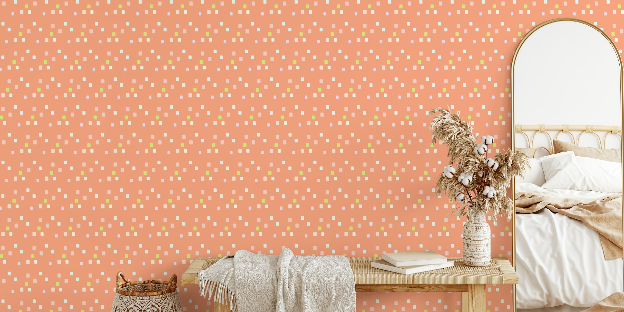 Fun and colorful Ice Cream Confetti wall mural on a peach background with ice cream and confetti patterns
