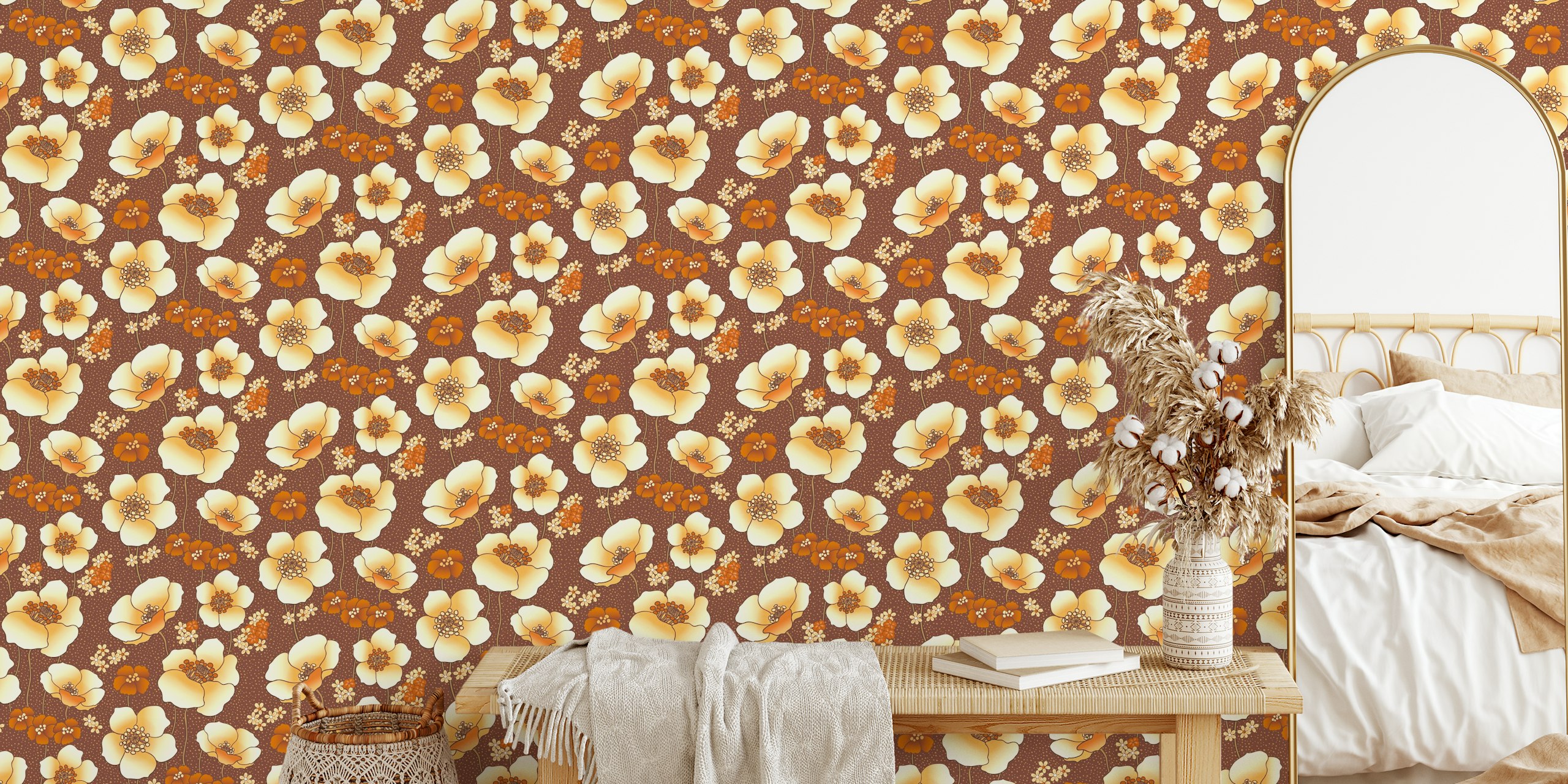 Poppies in earth tones papel pintado mostrado