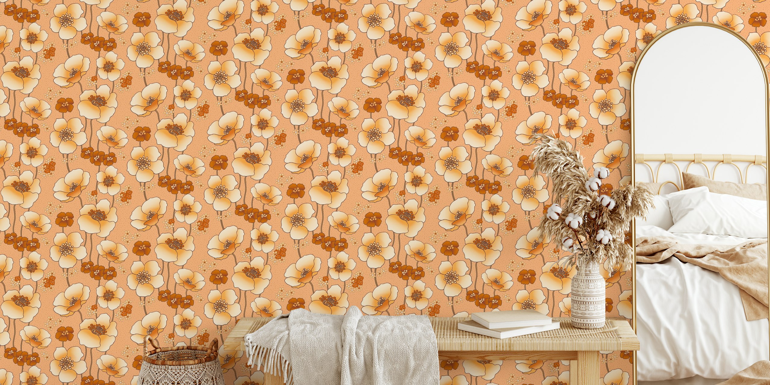 Terracotta poppies wall mural in a rustic style for home decor