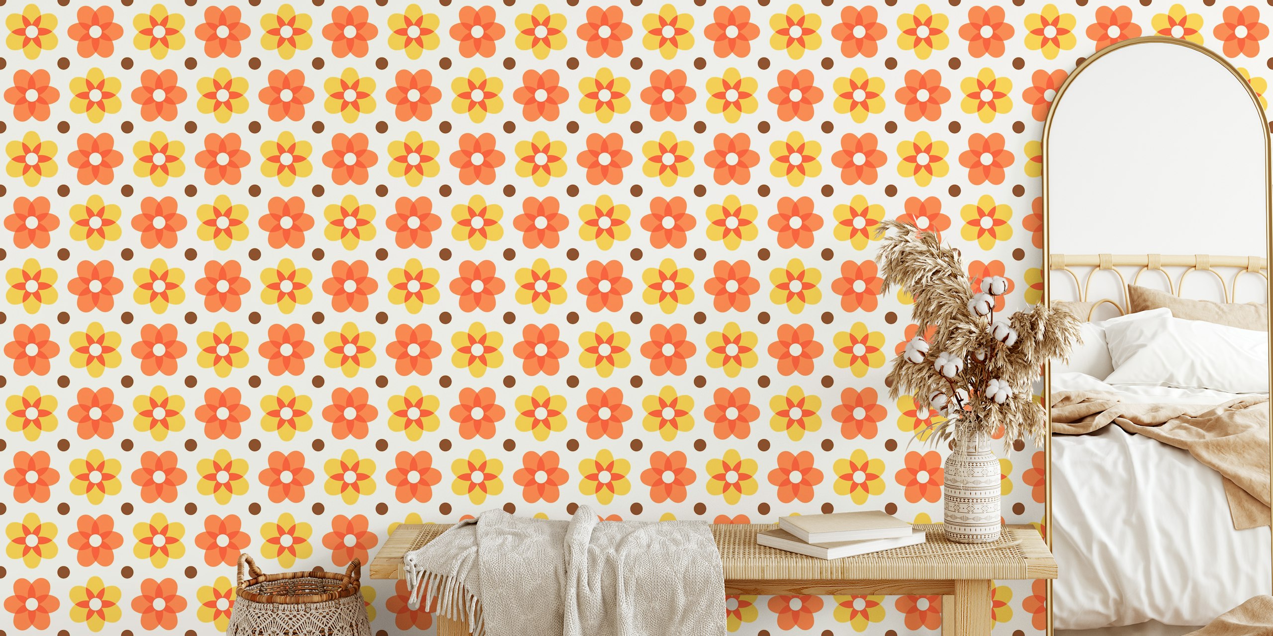 Dotted Retro Flowers Tapetdesign