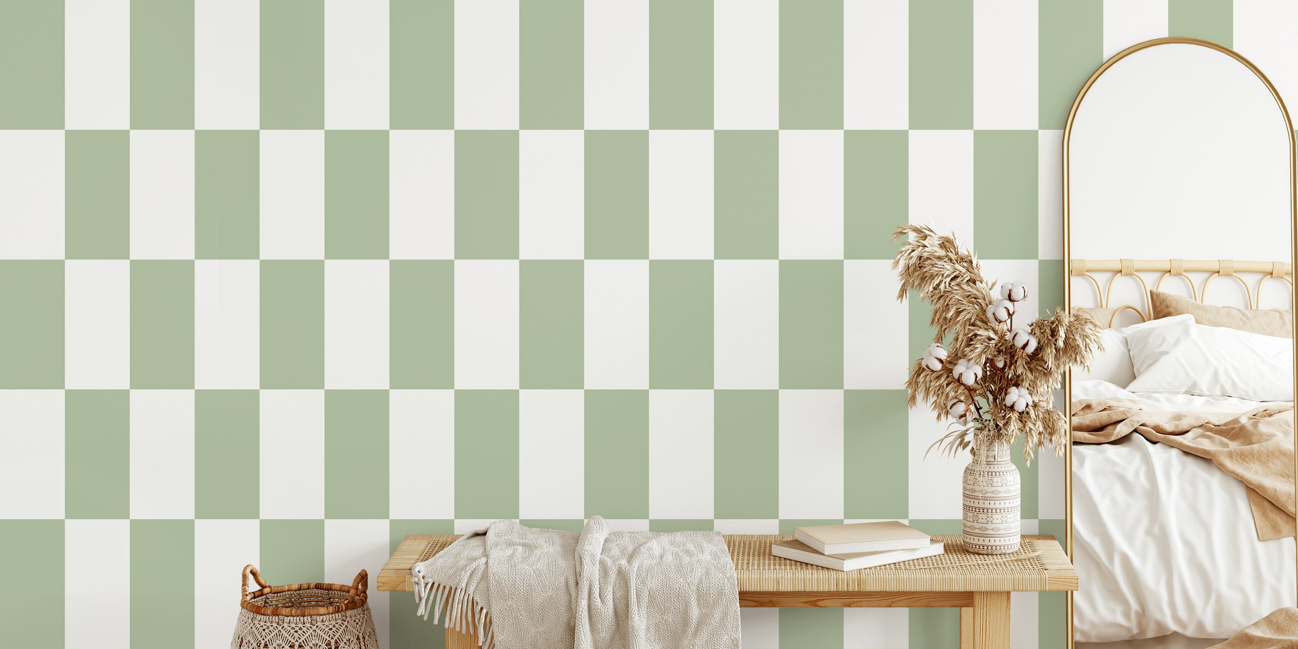 Γεωμετρικά rectangles σε σχεδίαση τοιχογραφίας sage green