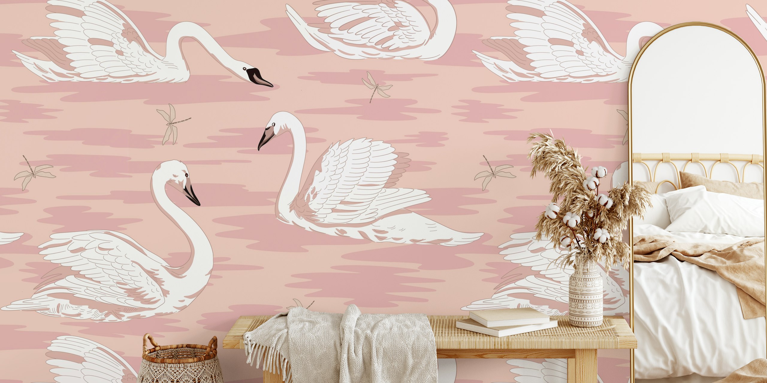 Elegant white swans wallpaper design