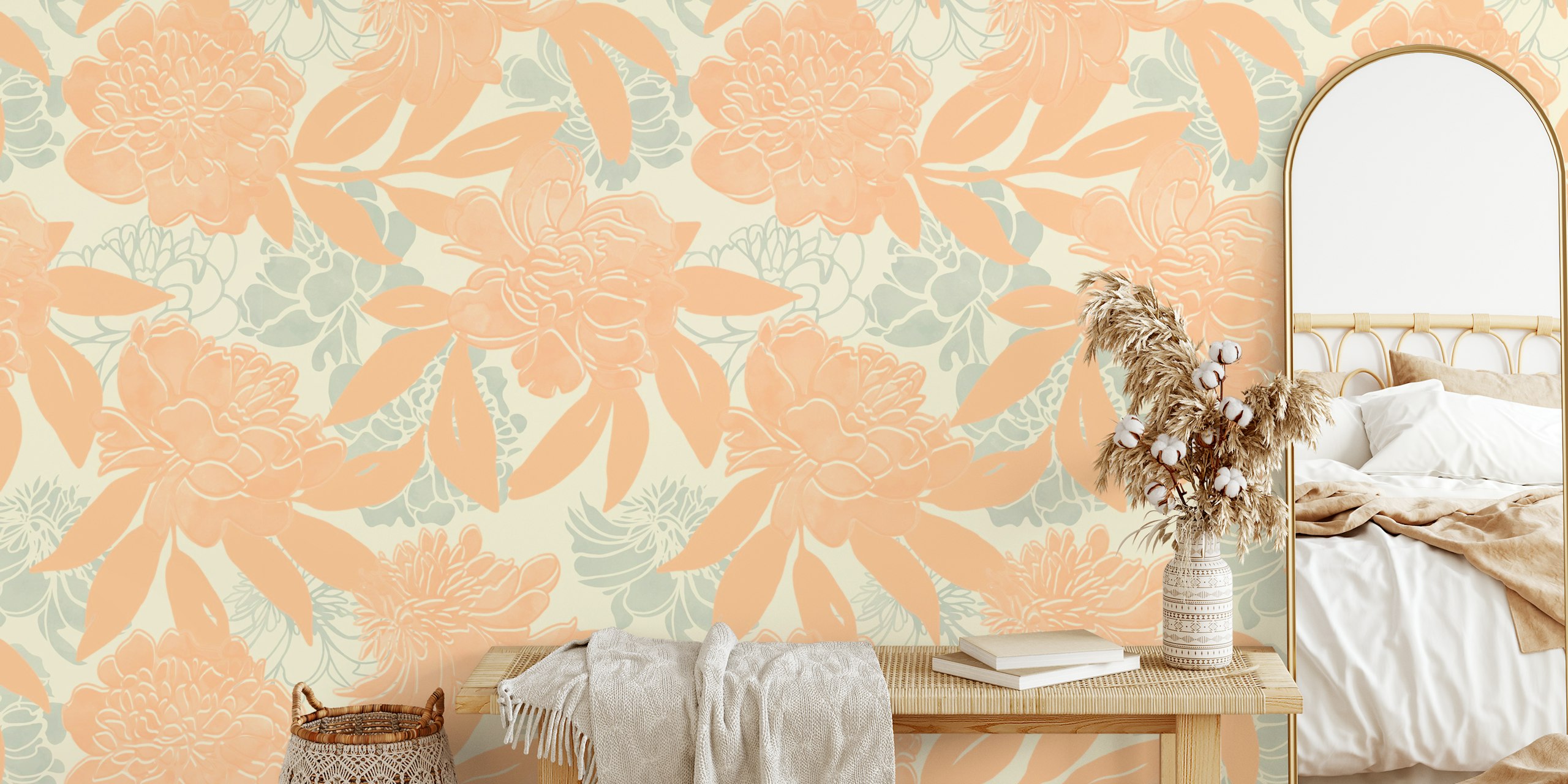 Pastellfärgade stiliserade blommönster väggmålning